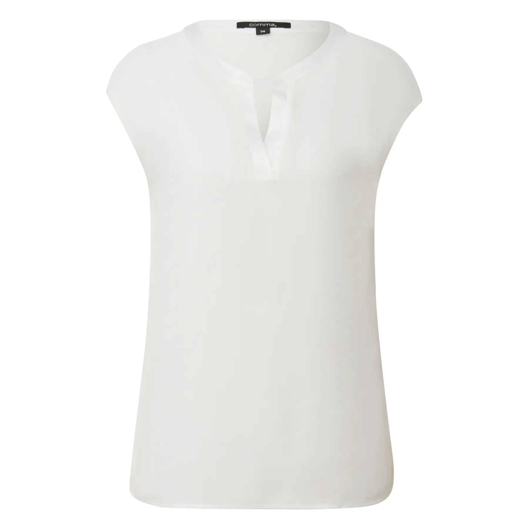 Dames Korte Mouw Viscose Stretch Blouse met Tunic Collar COMMA