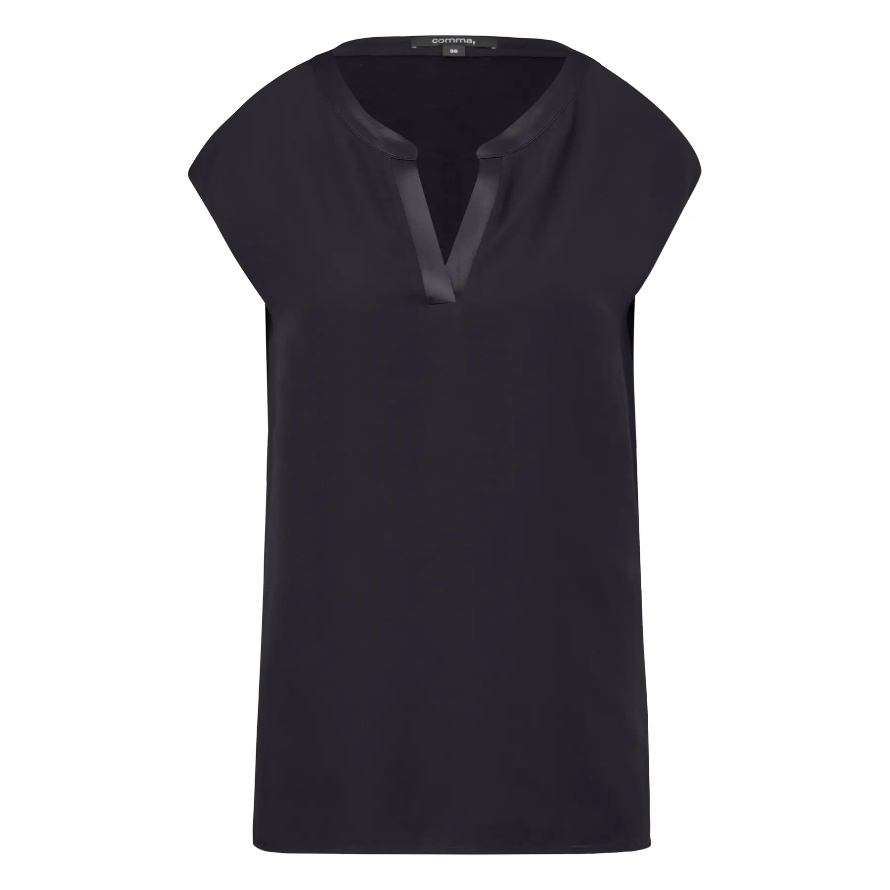 Dames Korte Mouw Viscose Stretch Blouse met Tunic Collar COMMA