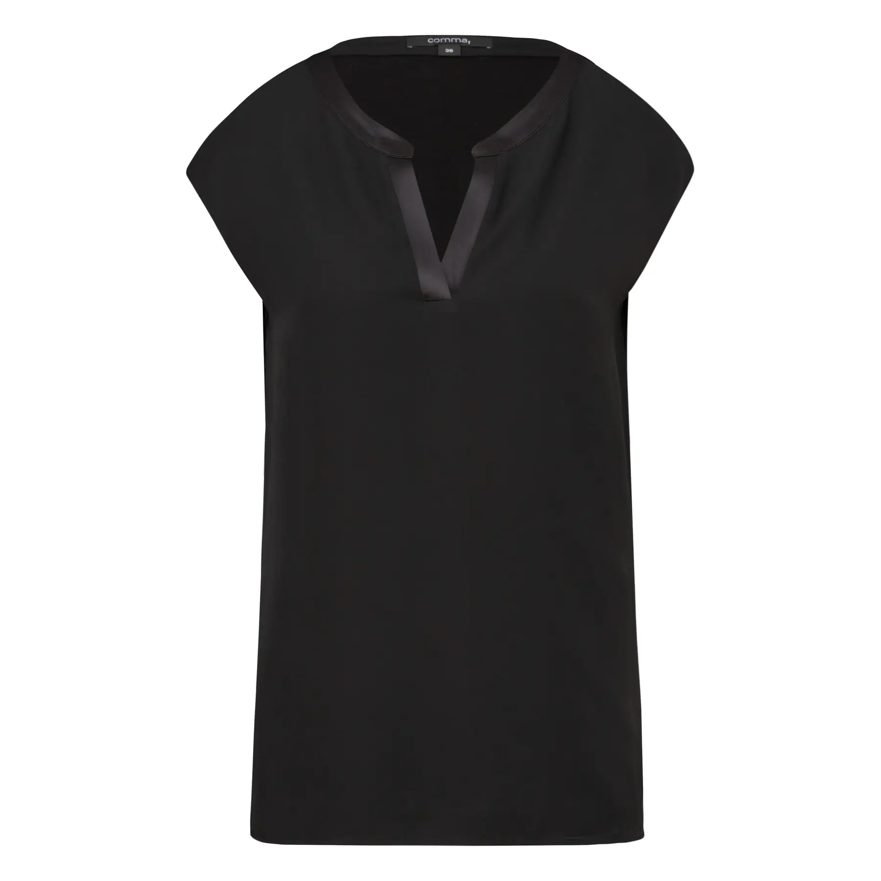 Dames Korte Mouw Viscose Stretch Blouse met Tunic Collar COMMA