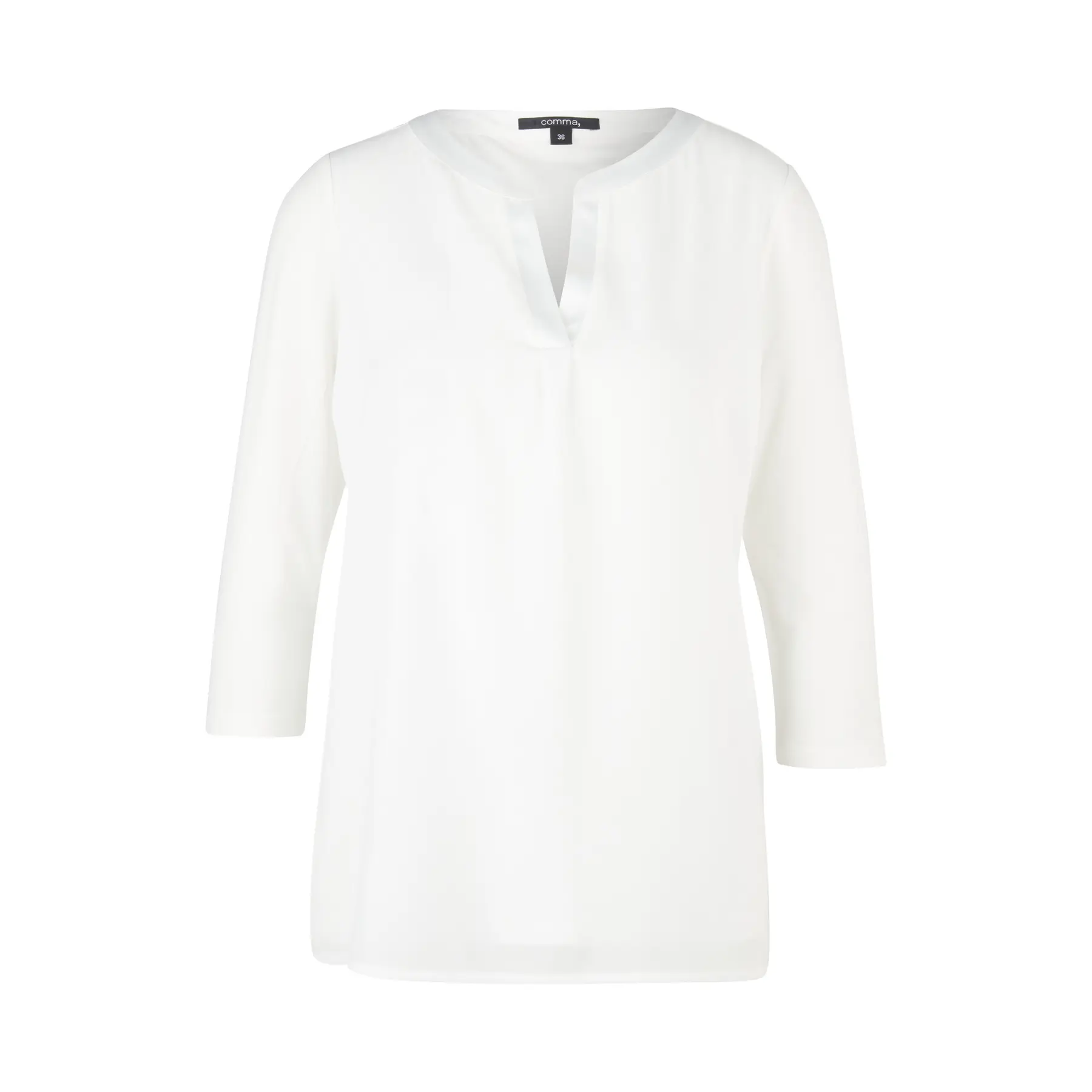 Blouse in satijn crêpe met een Tunische kraag en 3/4 mouwen voor vrouwen COMMA