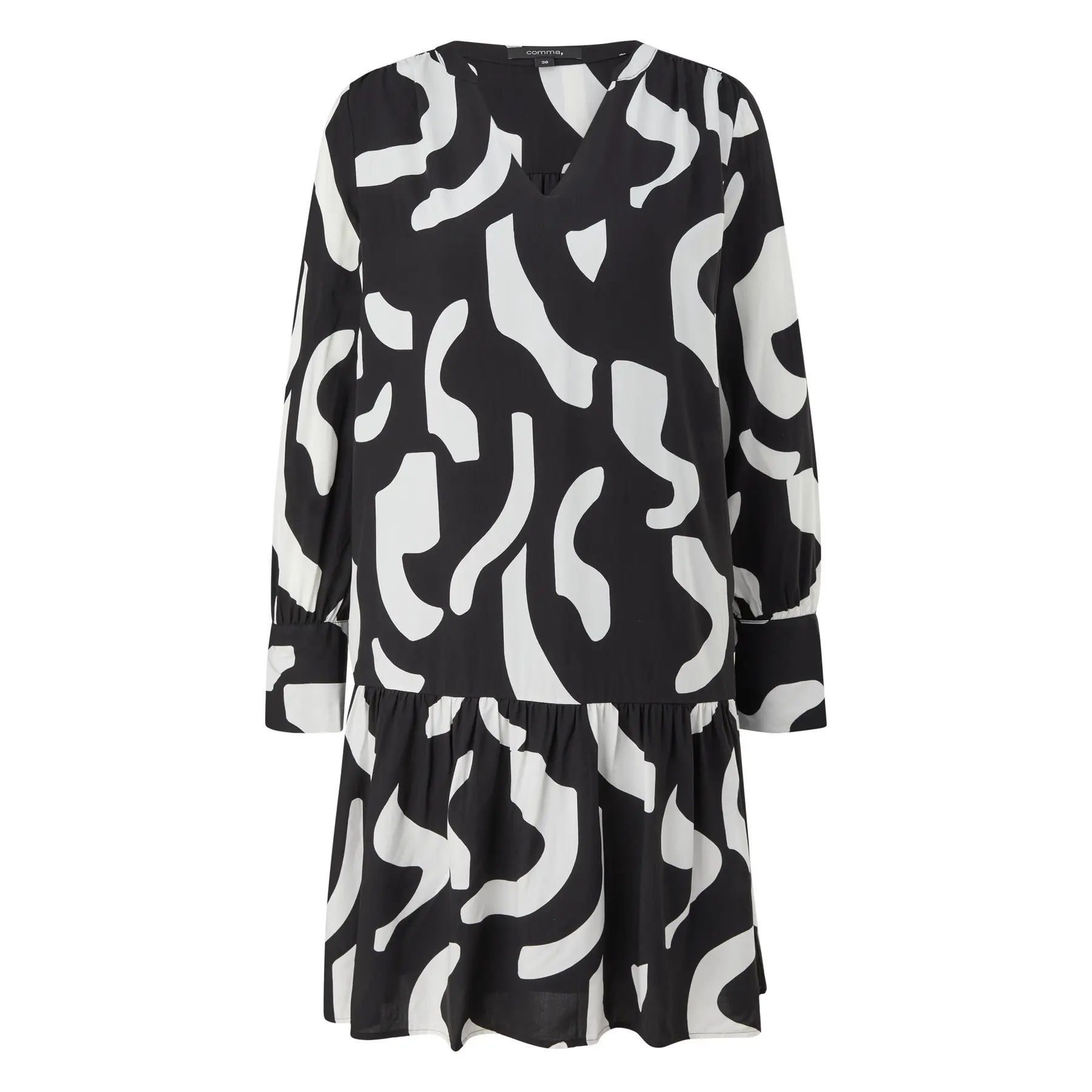 Midi-jurk met lange mouwen van bedrukt viscose met V-hals voor vrouwen COMMA