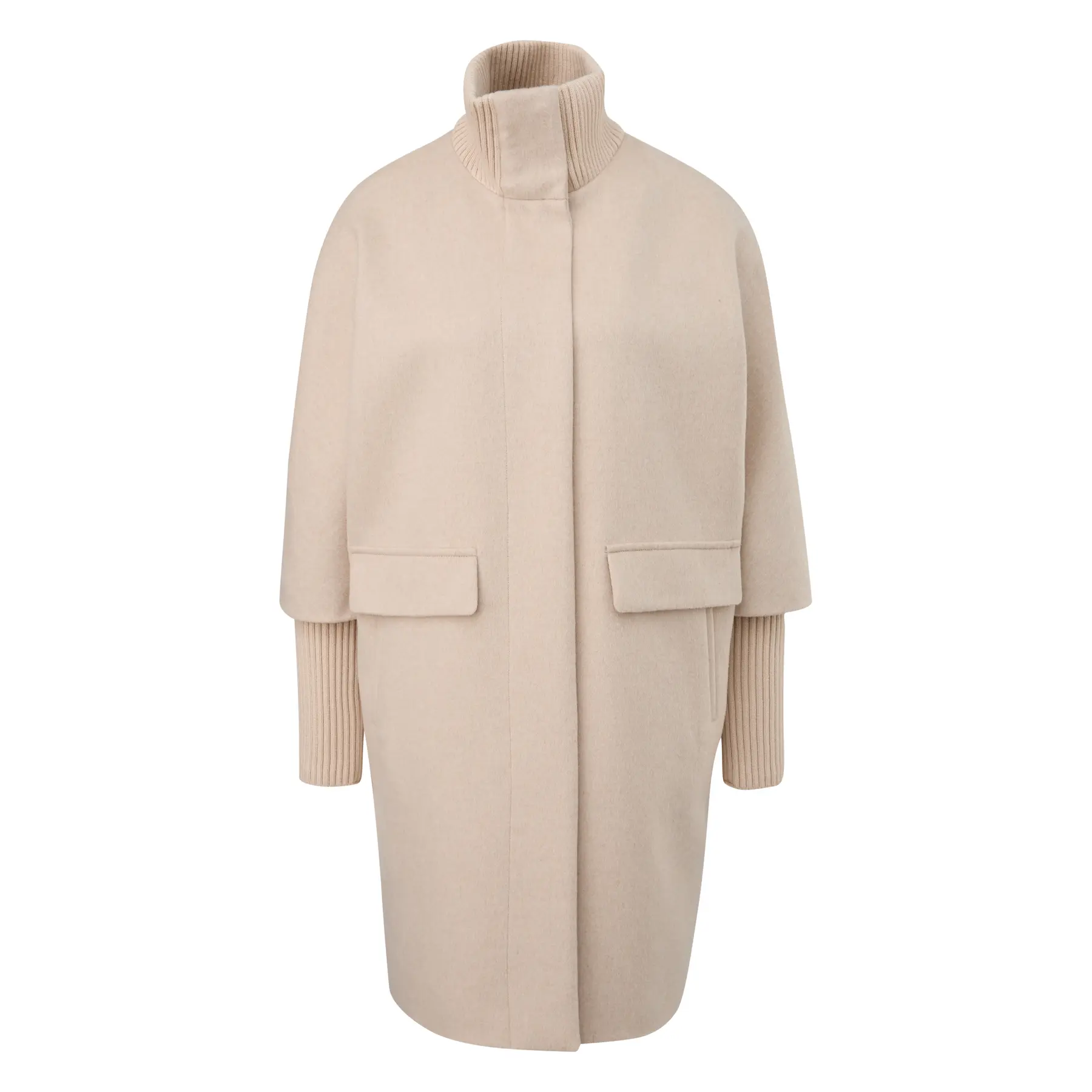 Wool Coat with Ribbed Collar and Sleeves for Women COMMA