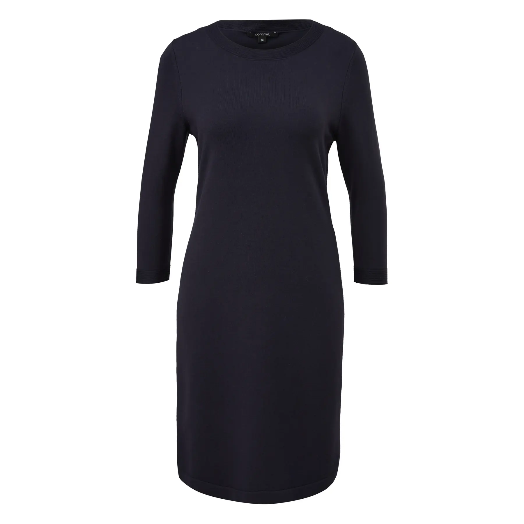 Korte ribgebreide jurk met 3/4-mouwen ronde hals dames COMMA