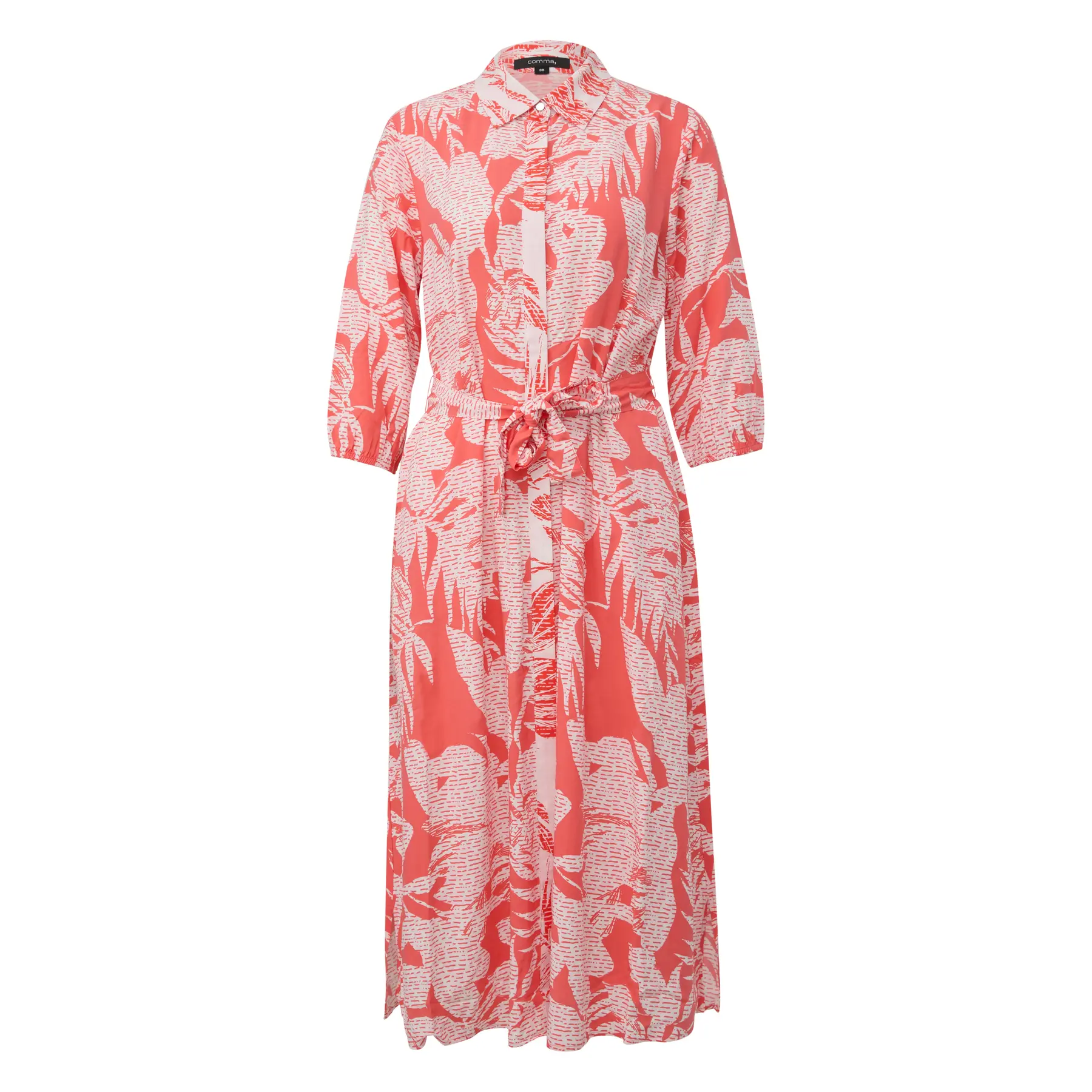 Midi jurk van viscose met print overhemdkraag 3/4 mouwen dames COMMA