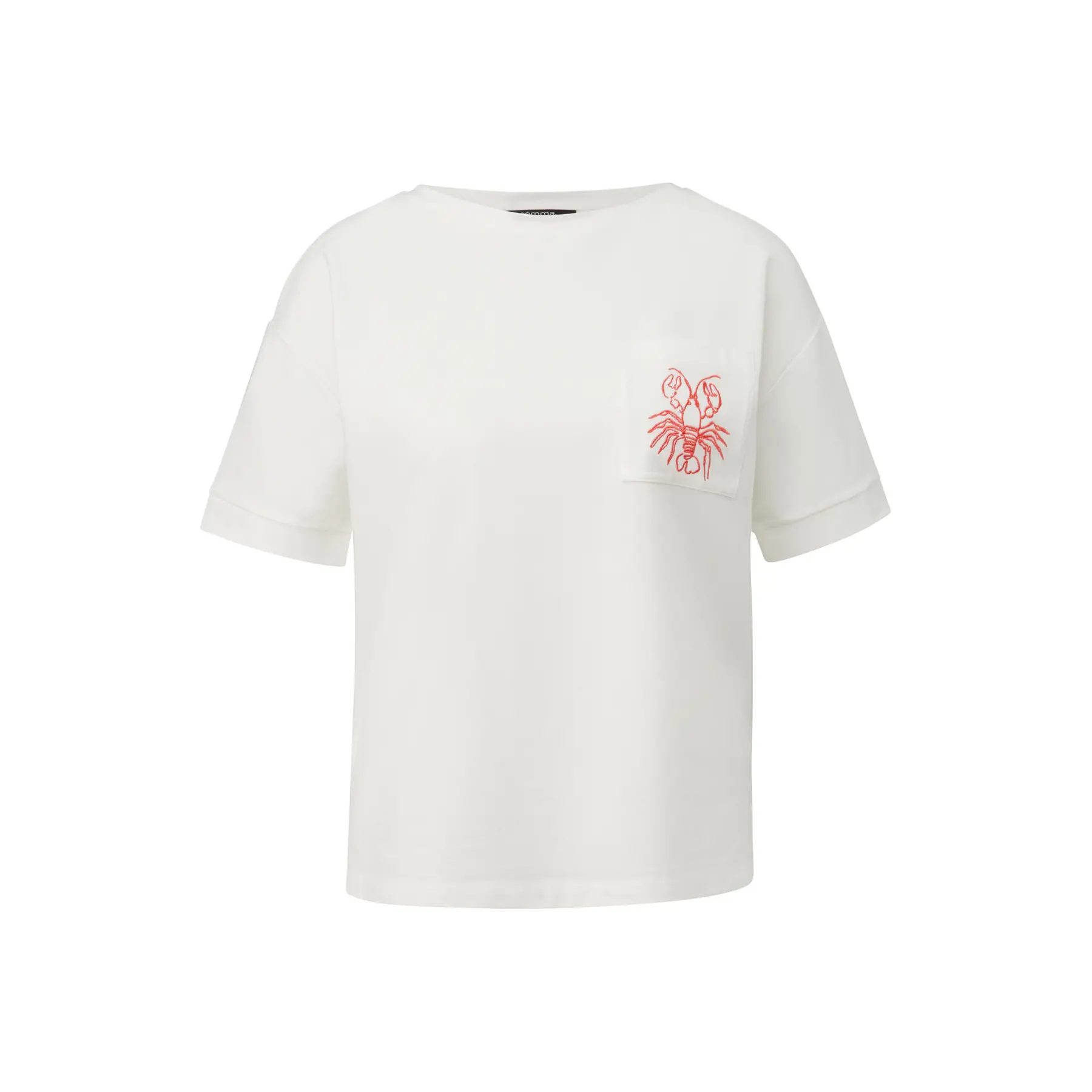 T-Shirt mit lässigem Schnitt, Brusttasche und Stickerei für Damen COMMA