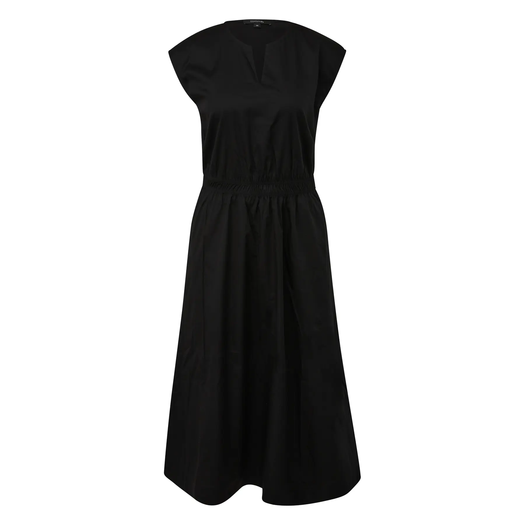 Robe midi in popeline di cotone svasata con col V taglia elastica donna COMMA
