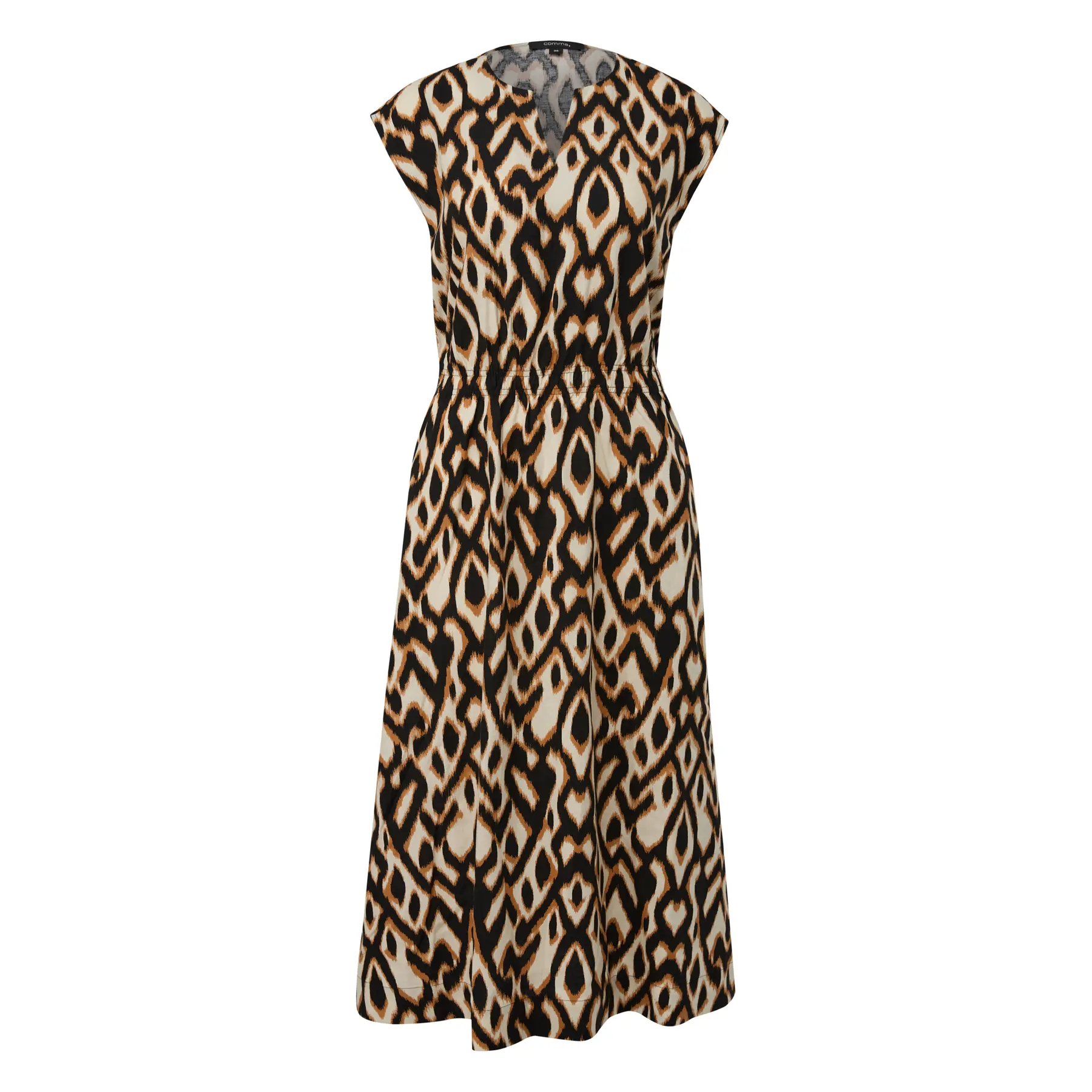 Robe midi en lin mélangé imprimée animal évasée col rond femme COMMA Robe midi en lin mélangé imprimée animal évasée col rond femme COMMA