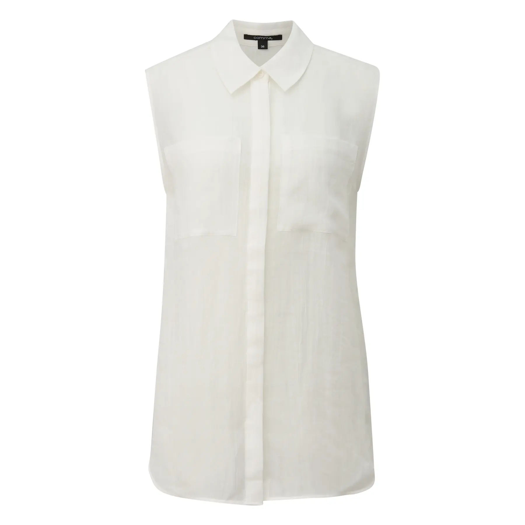 Blusa senza maniche in ramie con colletto e tasche applicate donna COMMA