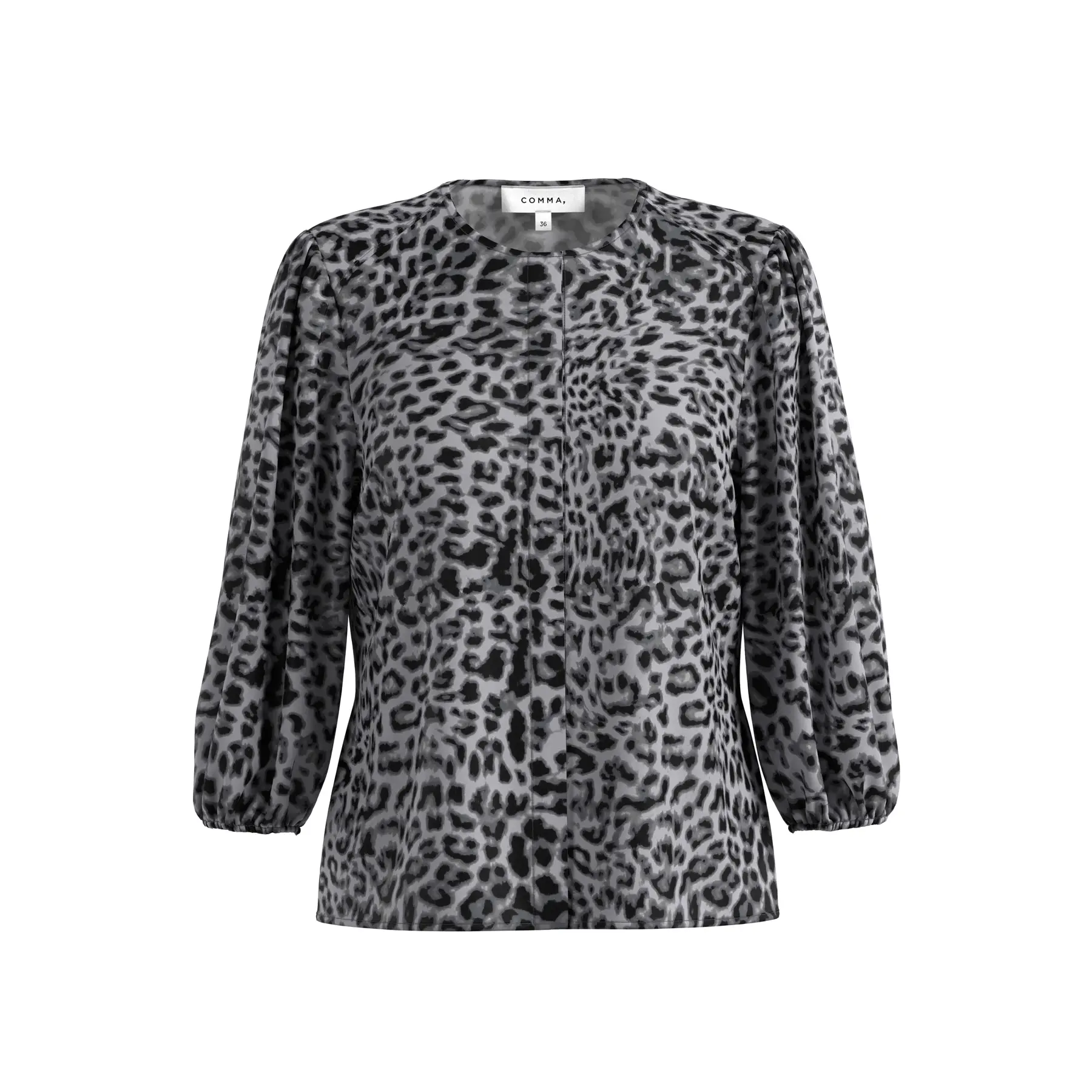 Blusa in popeline a motivo leopardato con maniche 3/4 a sbuffo donna COMMA