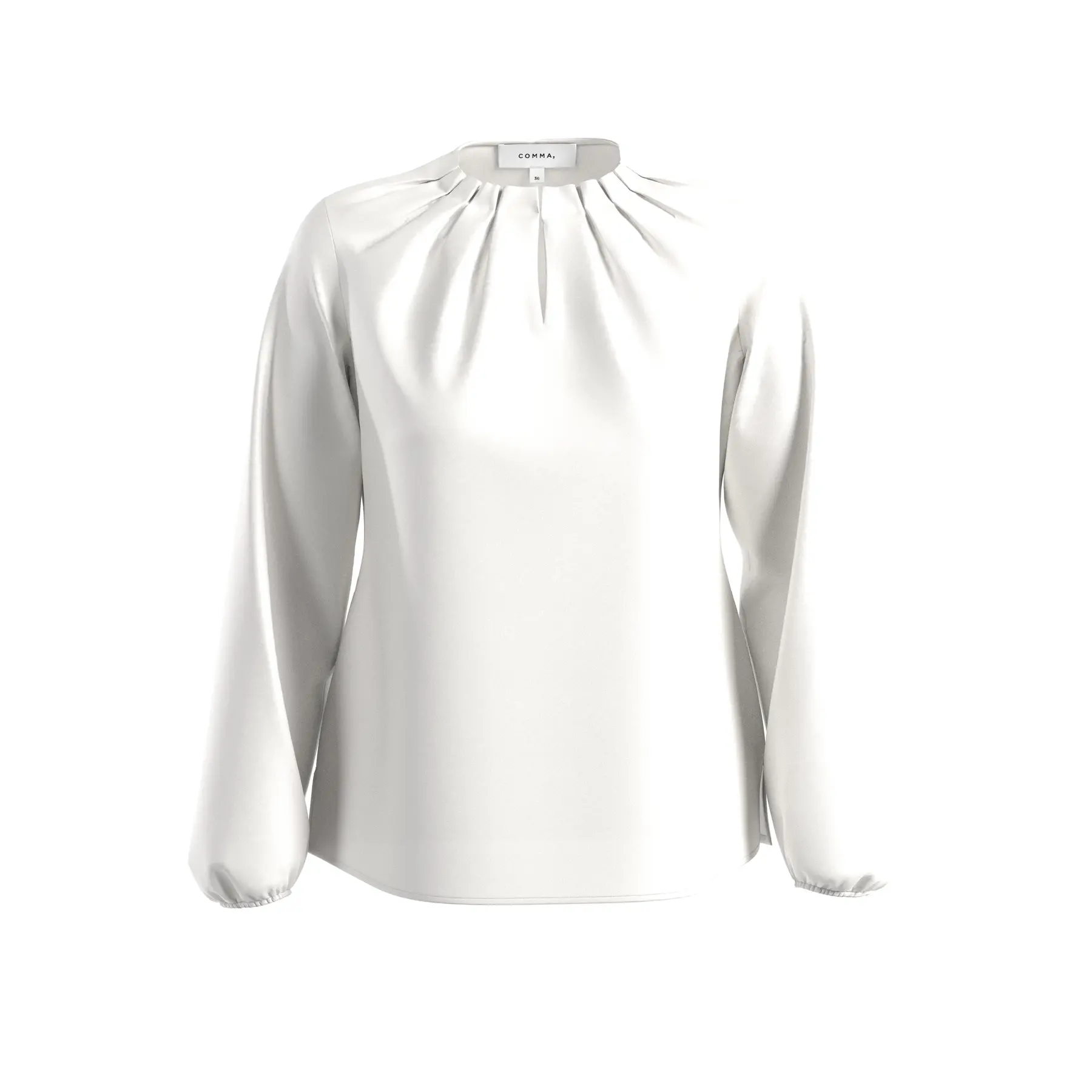 Blusa a maniche lunghe in cotone satinato con dettagli arricciati donna COMMA