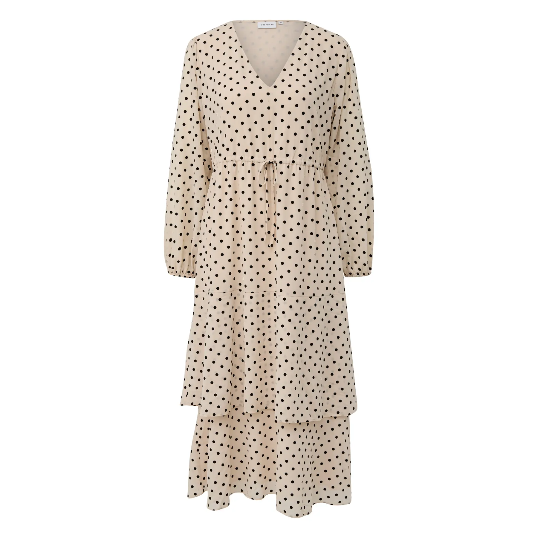 Robe midi manches longues en mousseline à pois col V donna COMMA
