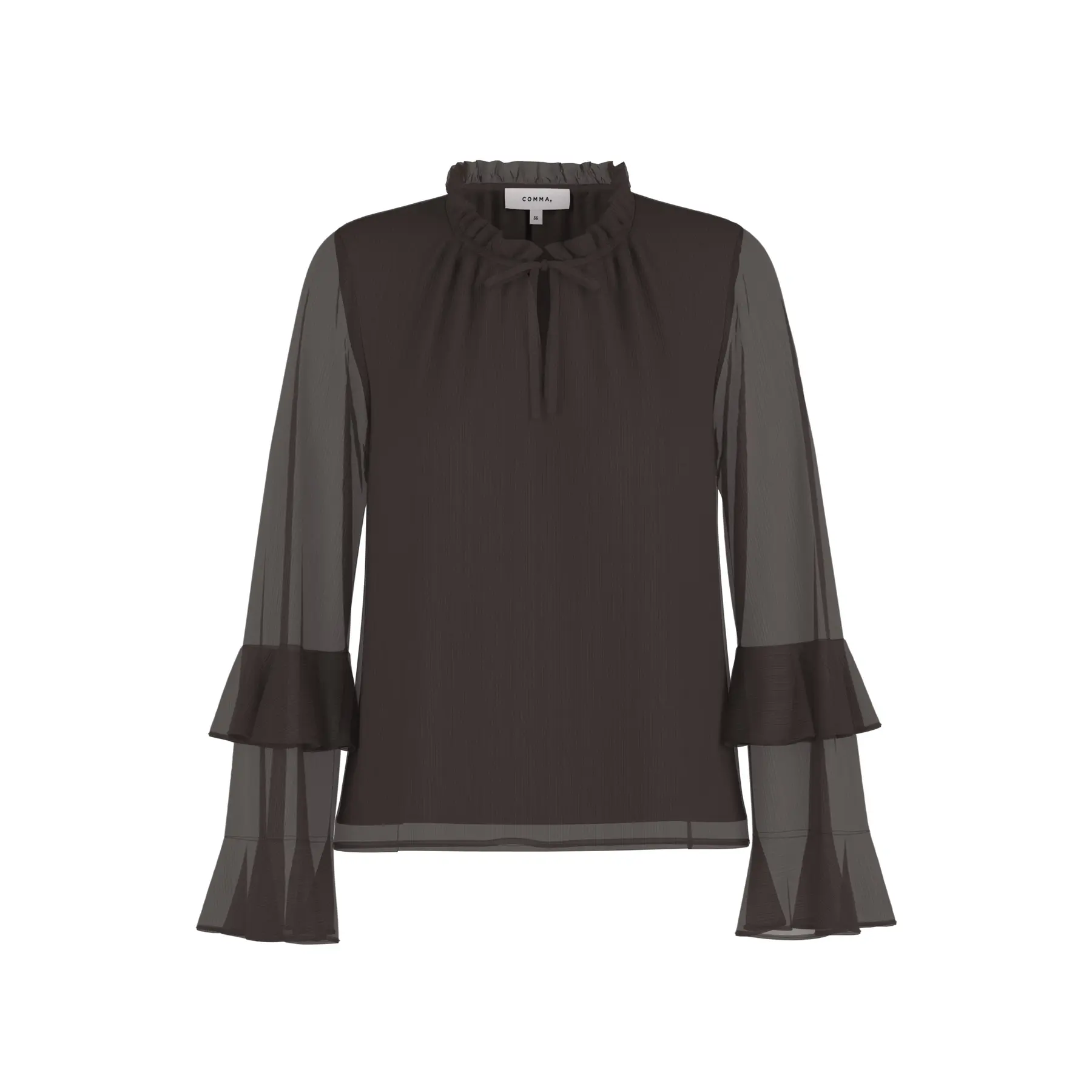 Blusa in crêpe strutturato con volant e maniche a campana donna COMMA