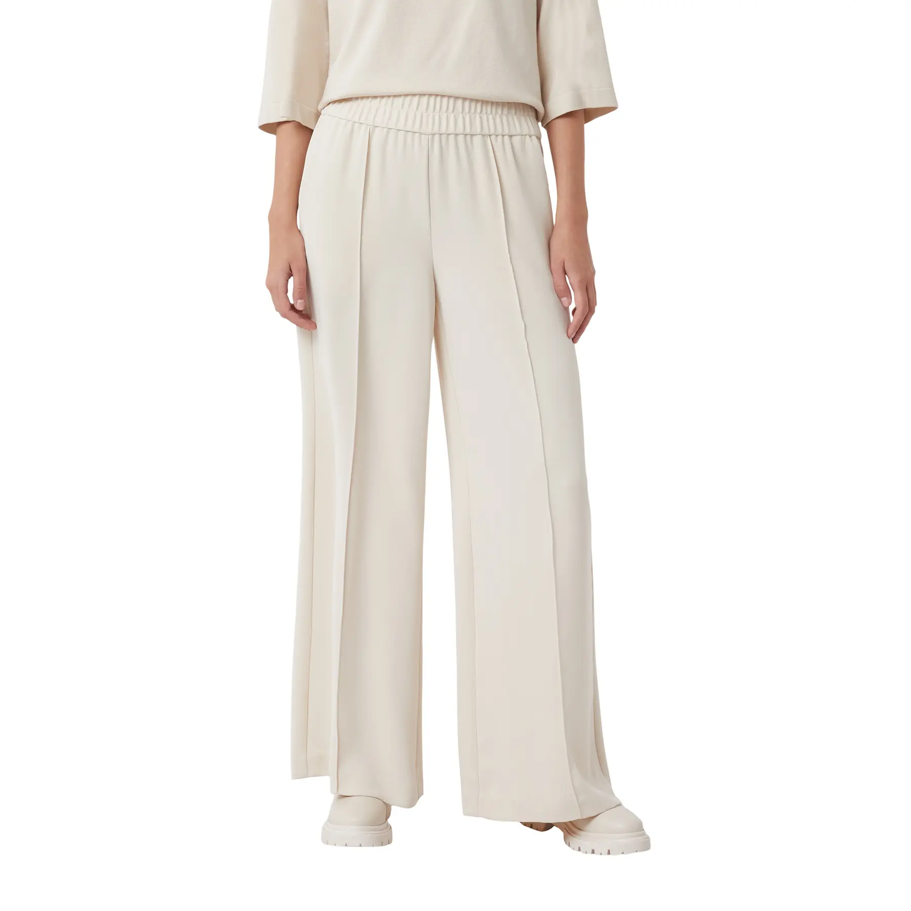 Pantaloni larghi in crêpe fluido con pieghe e vita elastica donna COMMA