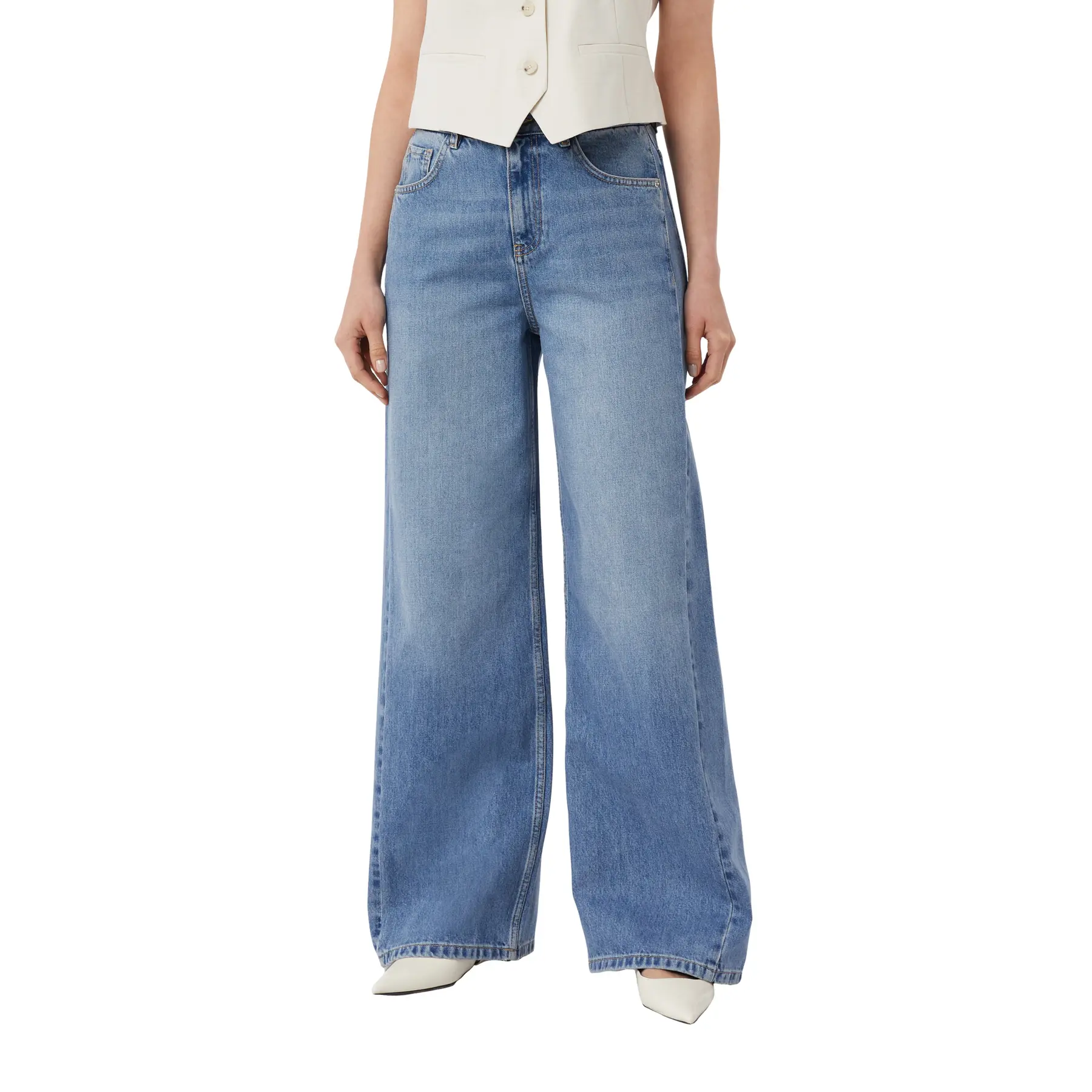 Jeans Wide Leg Casual con Chiusura a Bottone Donna COMMA