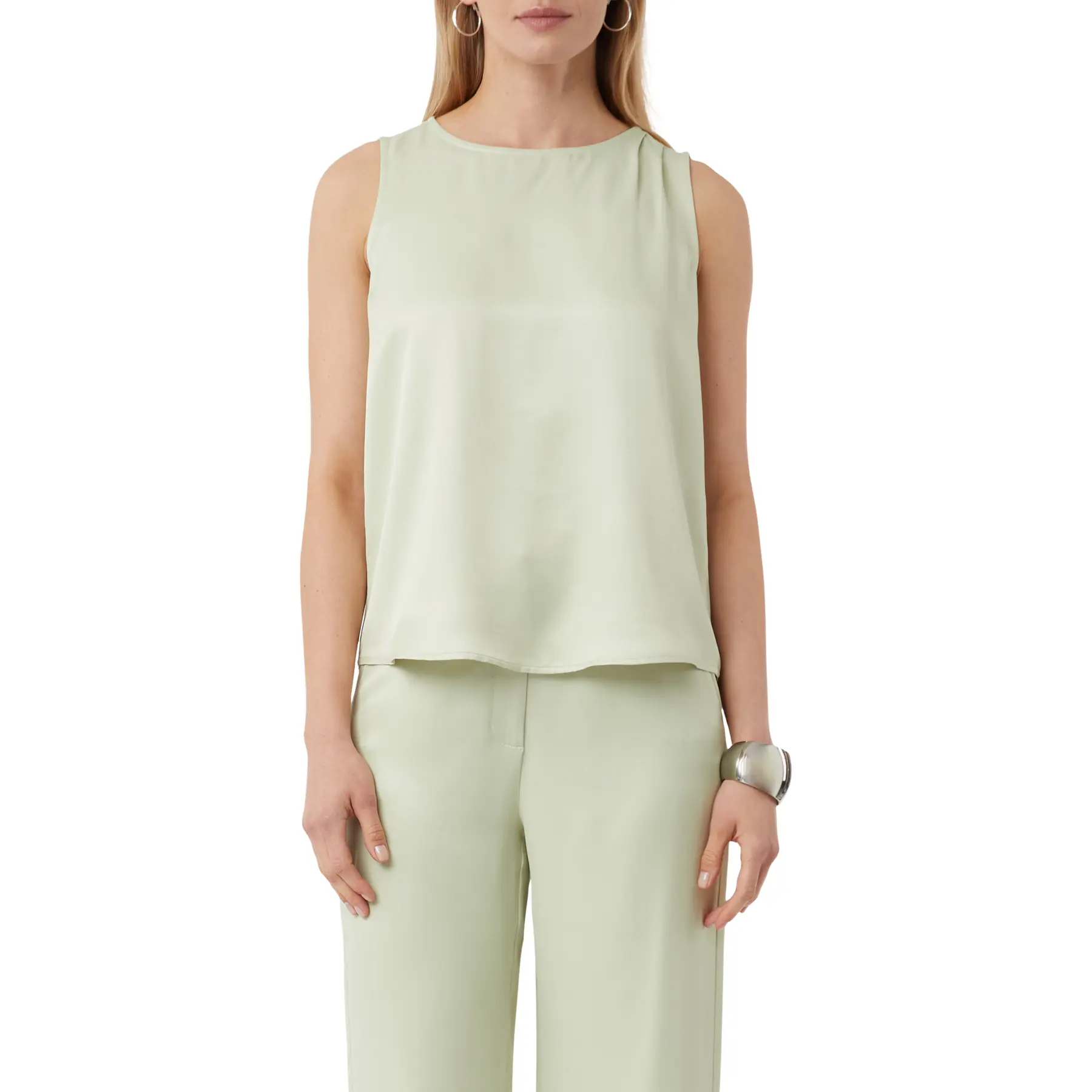 Blusa senza maniche in viscosa satinata a collo rotondo plissettato donna COMMA