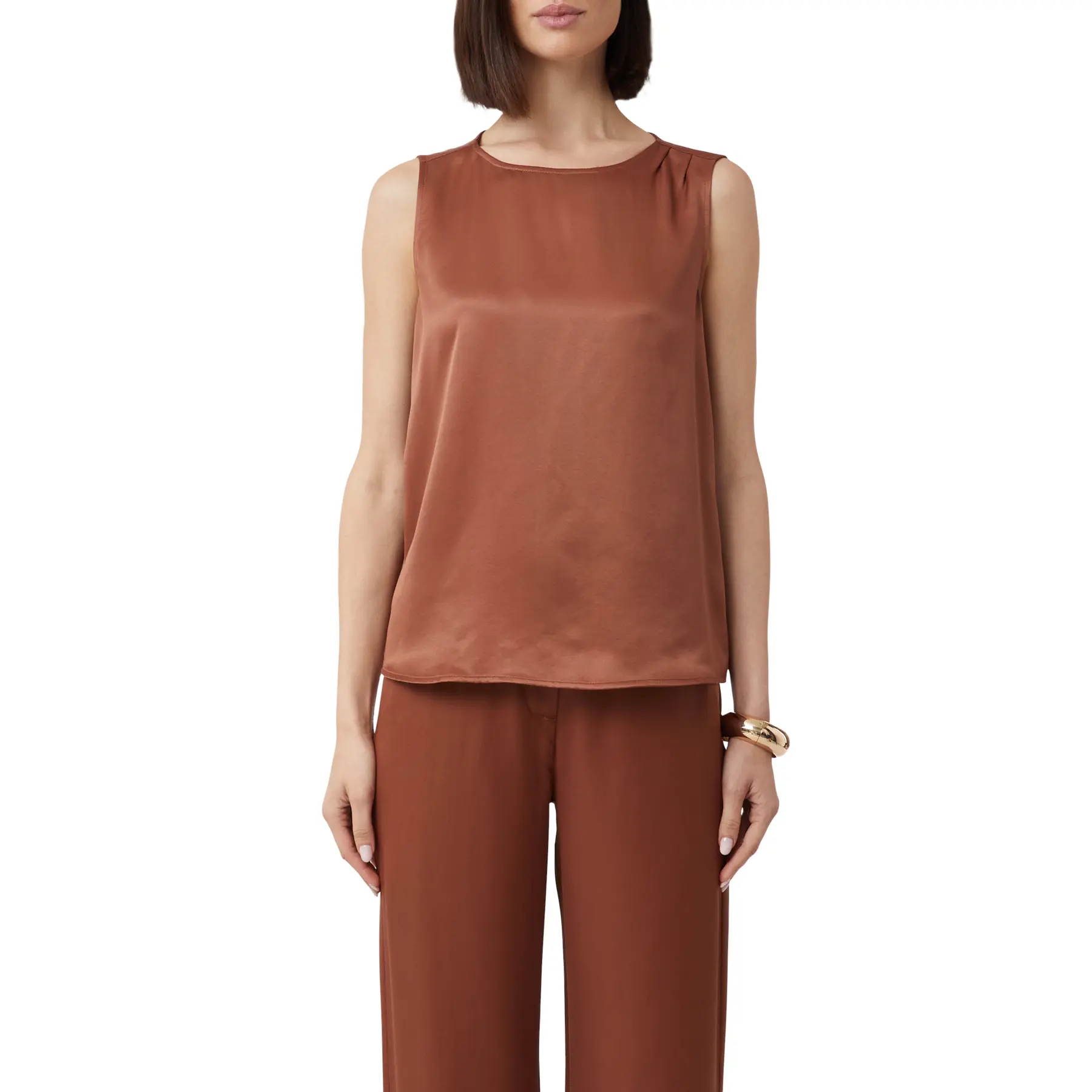 Blusa senza maniche in viscosa satinata a collo rotondo plissettato donna COMMA