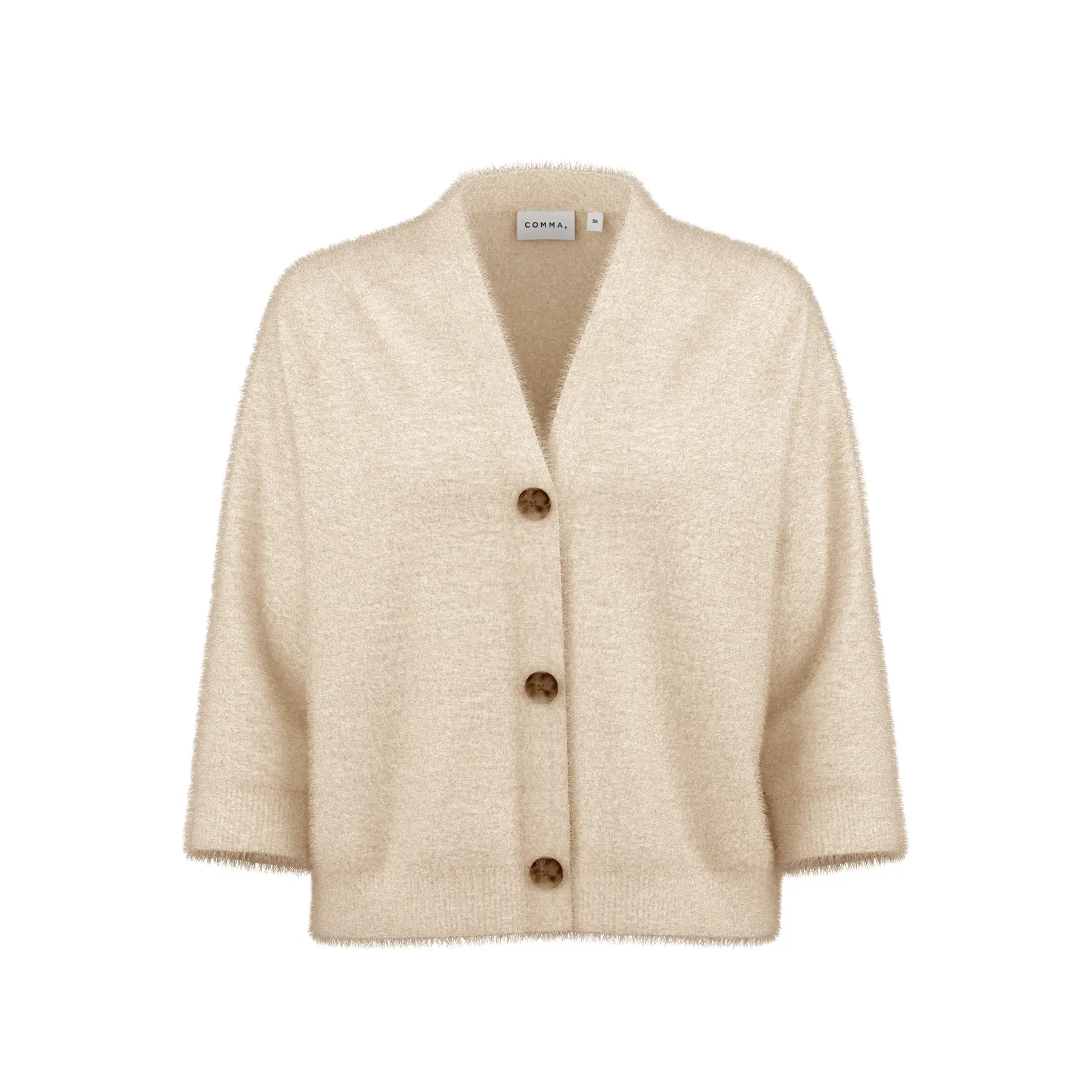 Damen 3/4-Ärmel Cardigan aus flauschigem Strick COMMA
