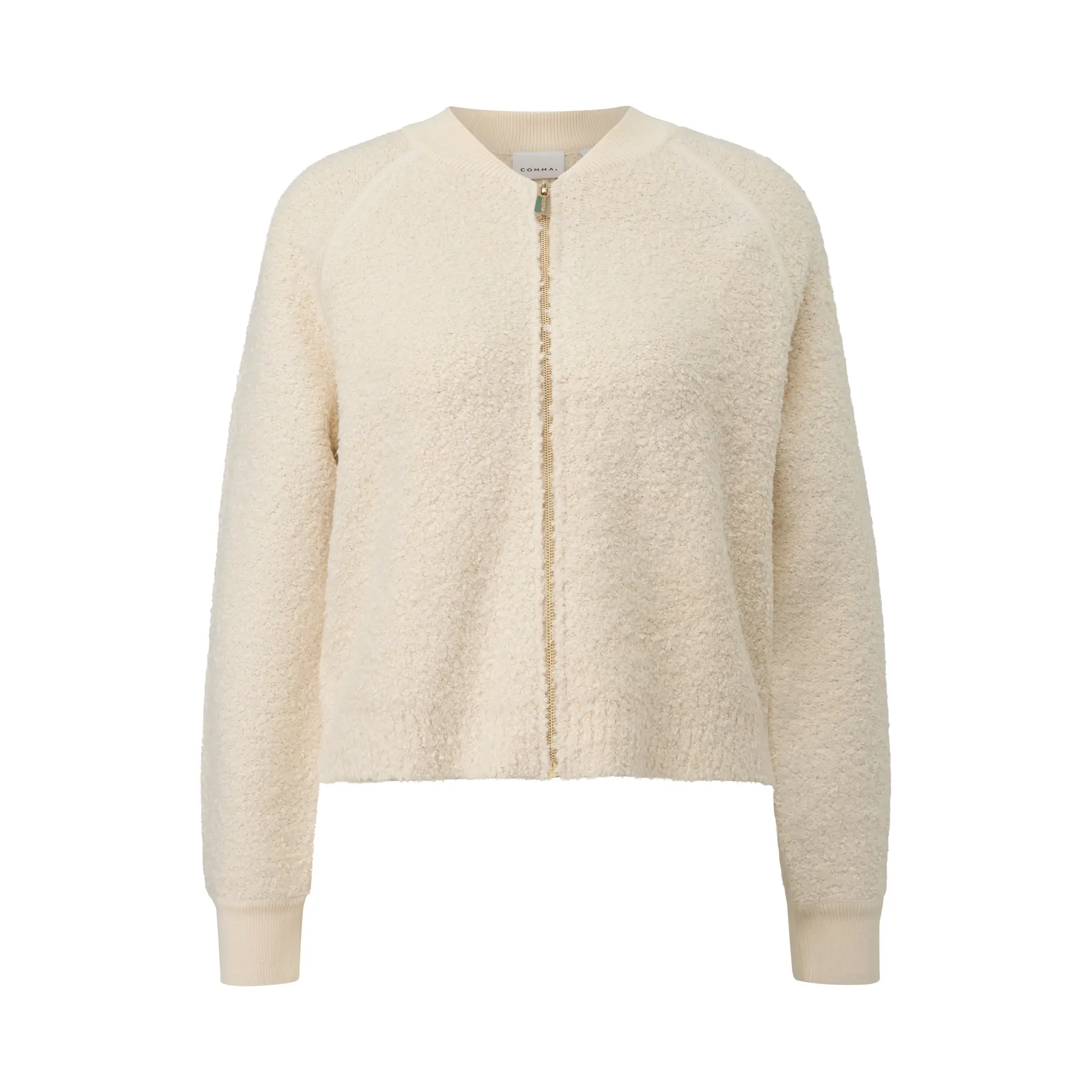 Damen Baumwoll Boucle Cardigan mit Reißverschluss und Raglanärmeln COMMA