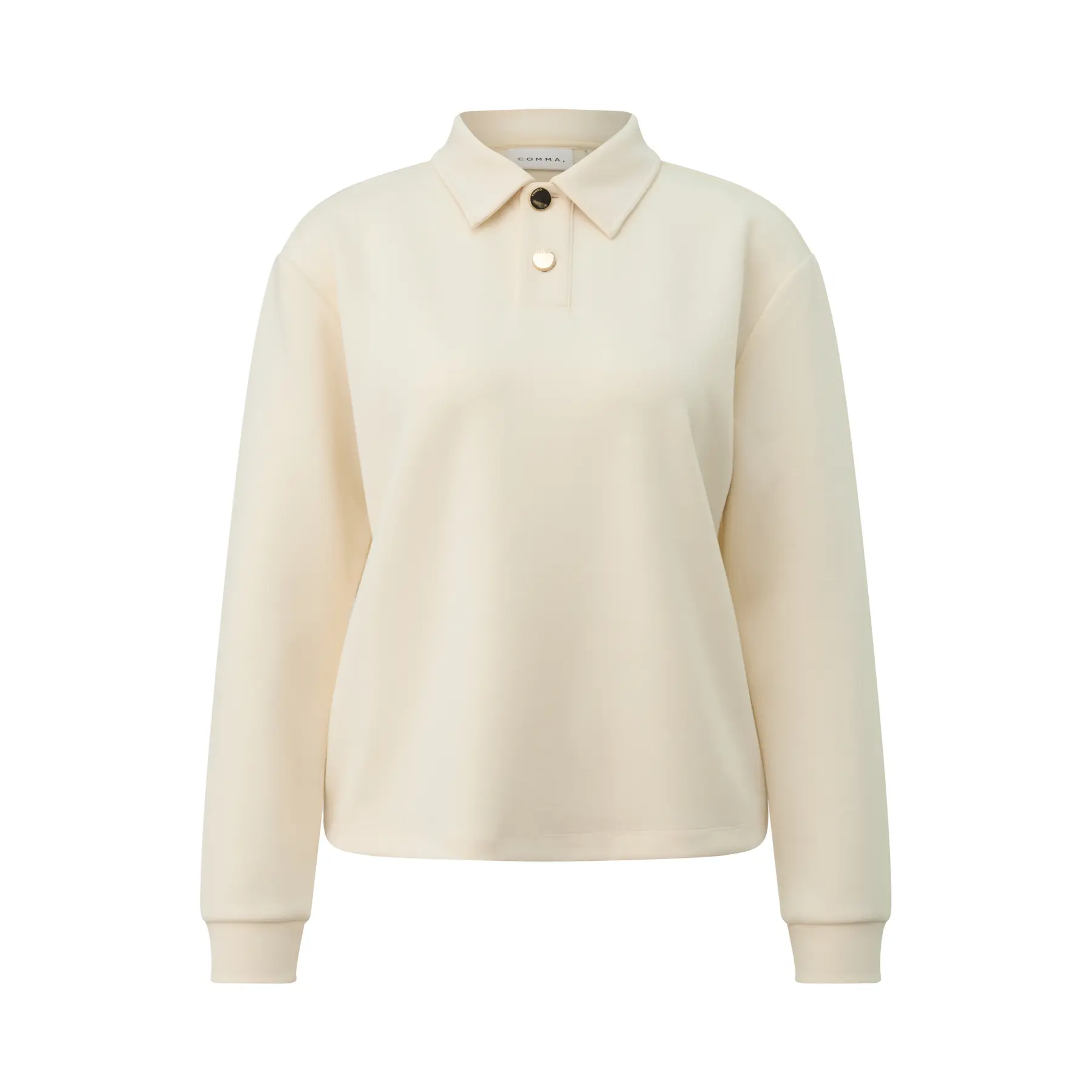 Damen Langarm-Polo aus weichem Material mit klassischem Kragen COMMA