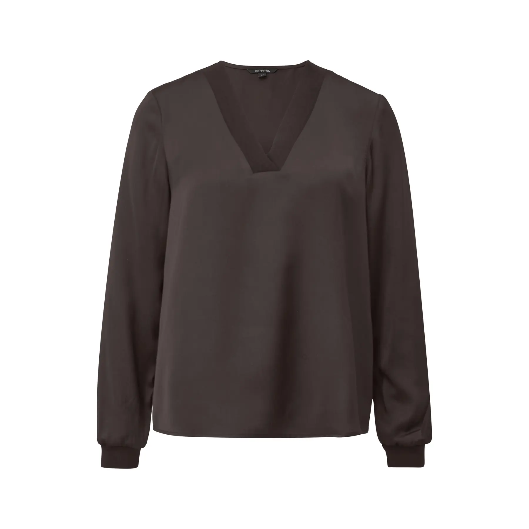 Blusa in raso con scollatura a V e polsini a coste donna COMMA