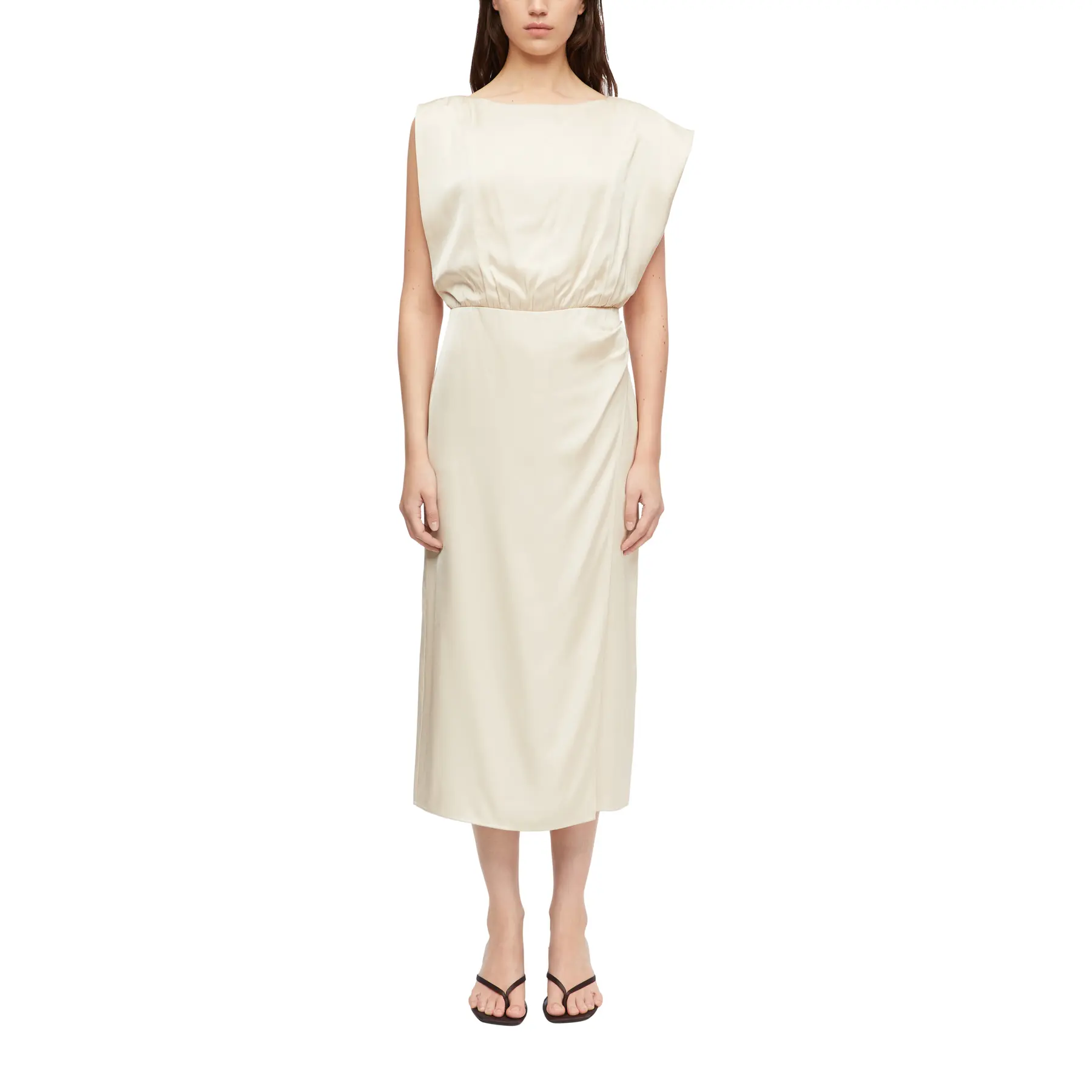 Women's Buttoned Collar Satin Midi Dress Comma