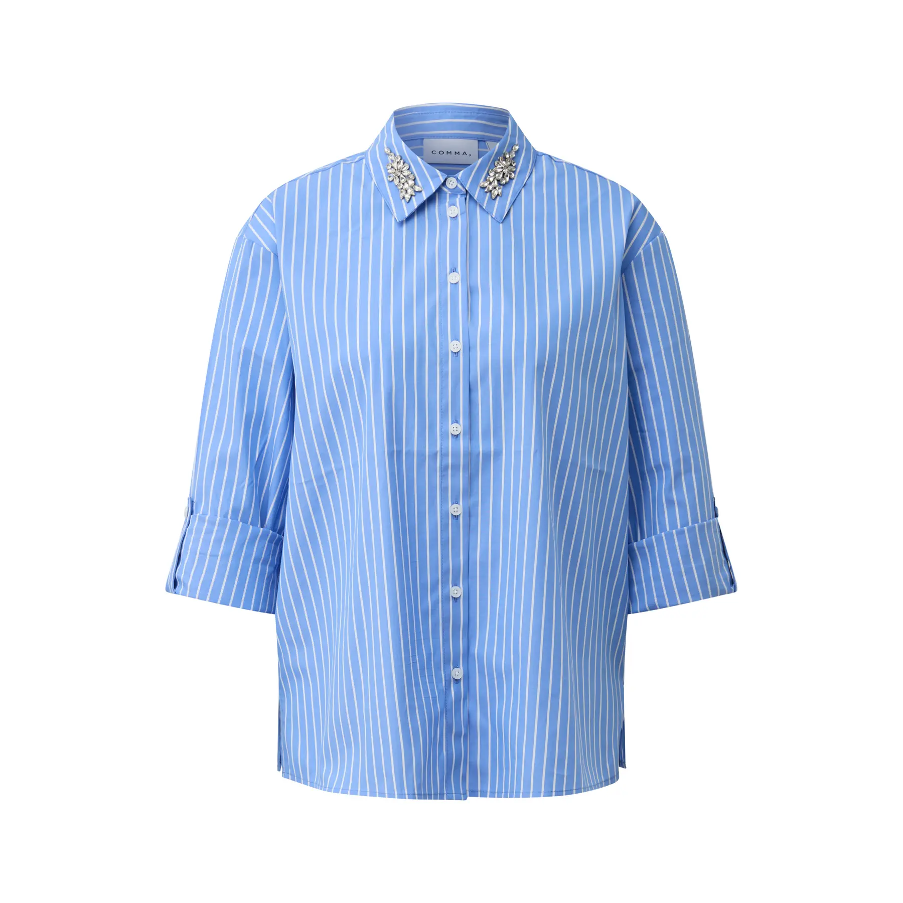 Camicia lunga in popeline a righe e strass donna COMMA
