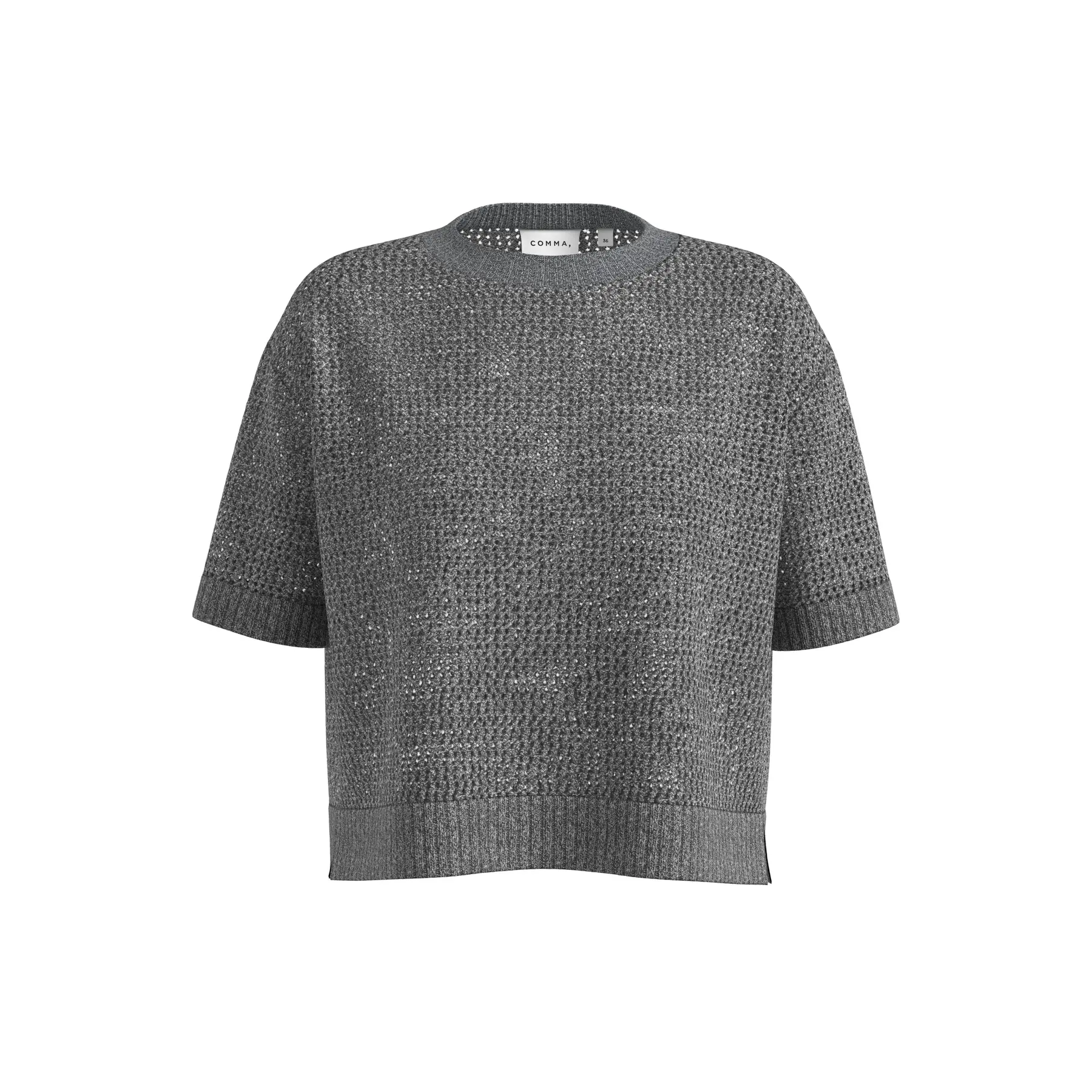Maglione a collo rotondo a maniche corte in maglia mélange donna COMMA