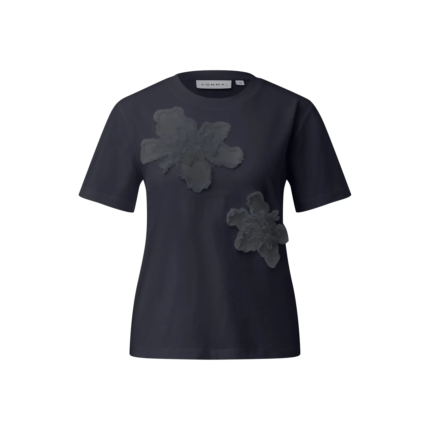 Vrouwelijke geborduurde bloemen crêpe T-shirt COMMA