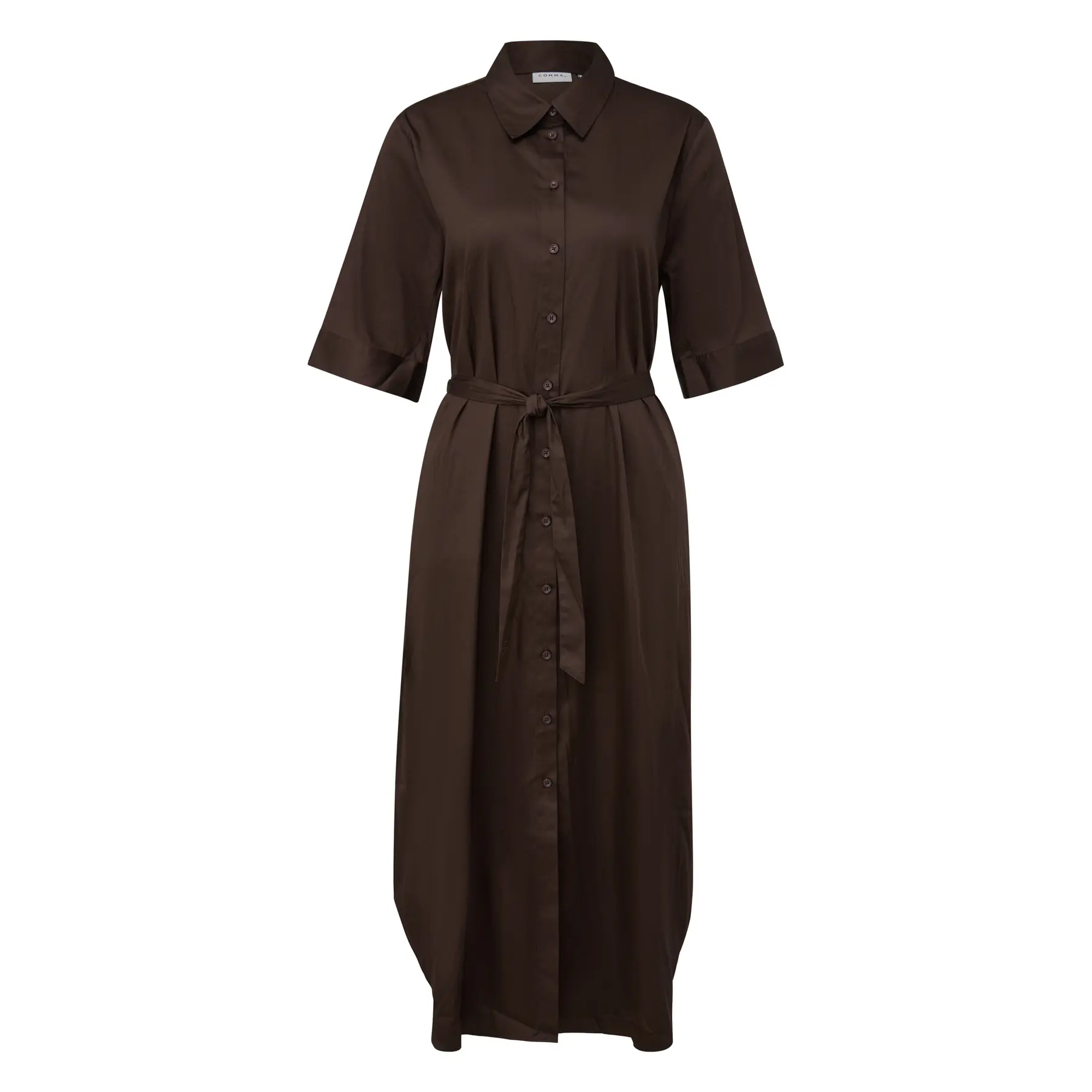 Women's Satin Cotton Midi Shirt Dress With Knotted Belt Comma