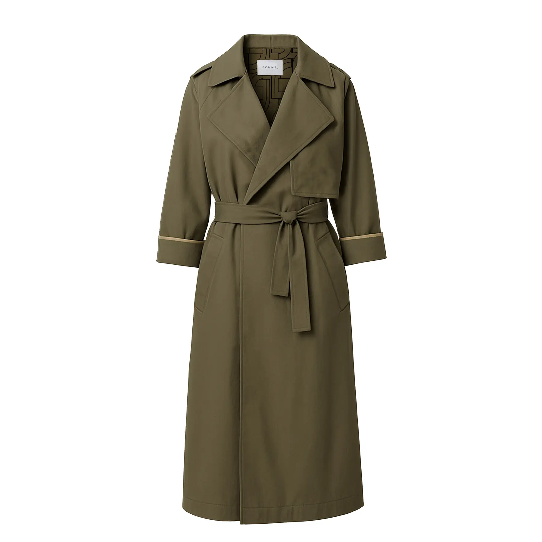 Trench fluido in twill con dettagli logo e cintura donna COMMA