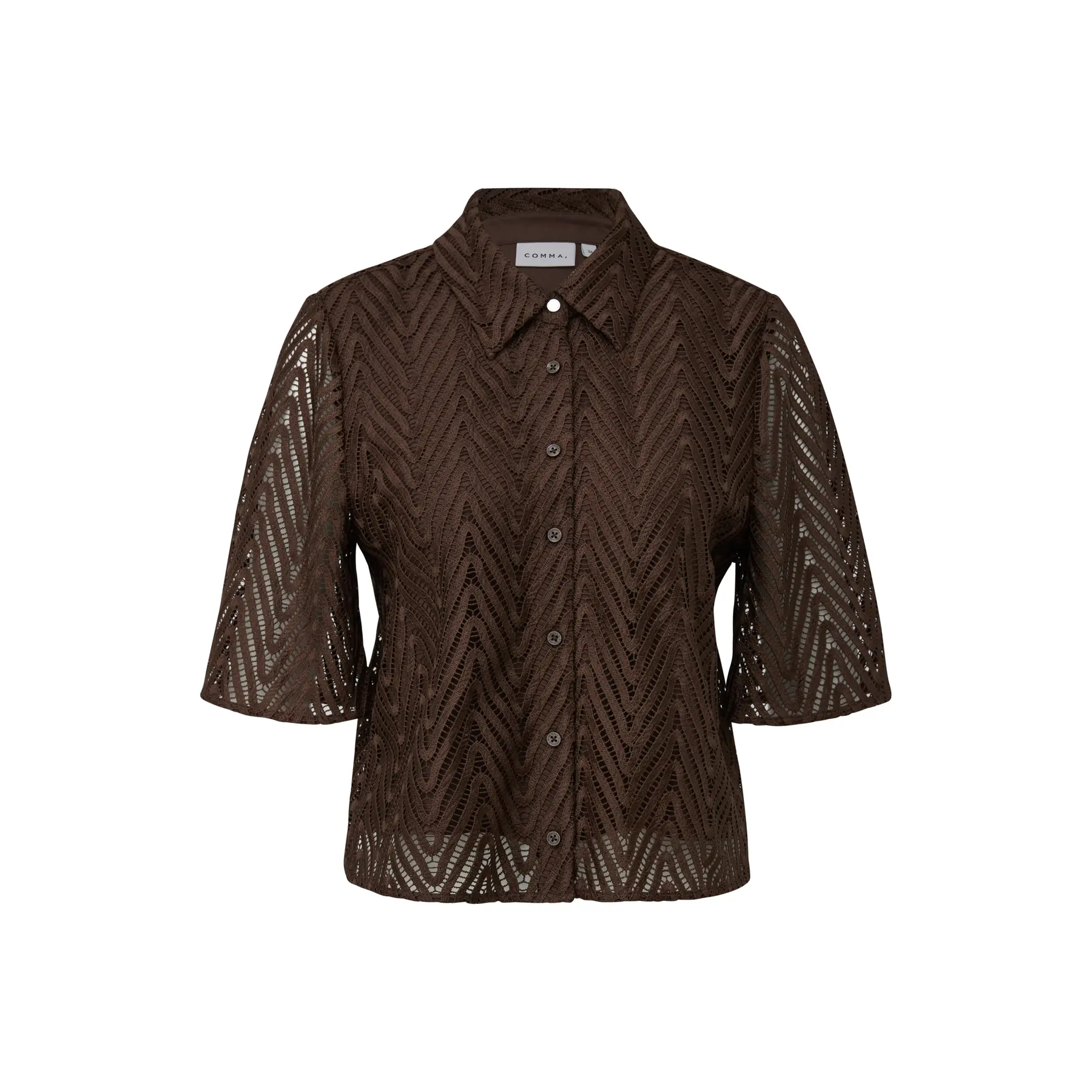 Kantblouse met overhemdkraag en driekwartmouwen dames COMMA