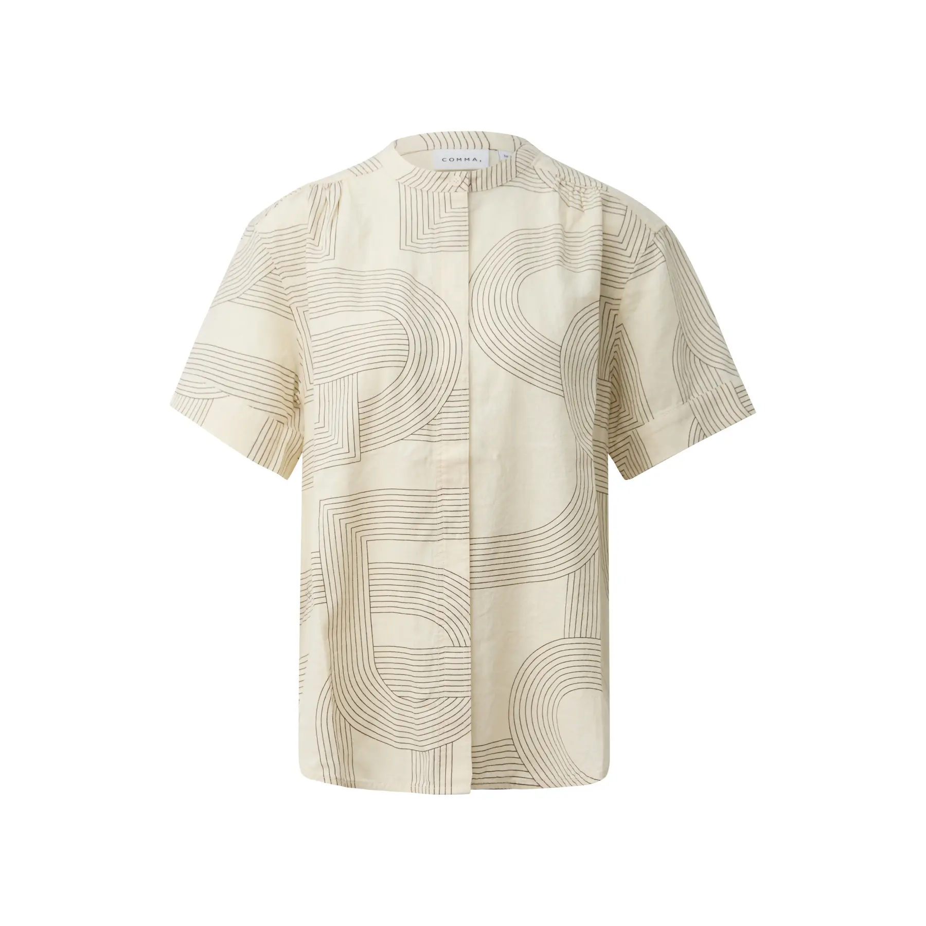 Gathered Collar Linen Blend Blouse For Women Comma