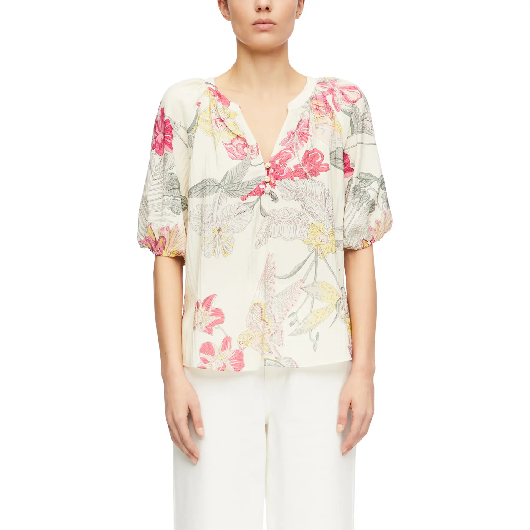 Blusa stampata astratta con colletto tunica sagomato donna COMMA