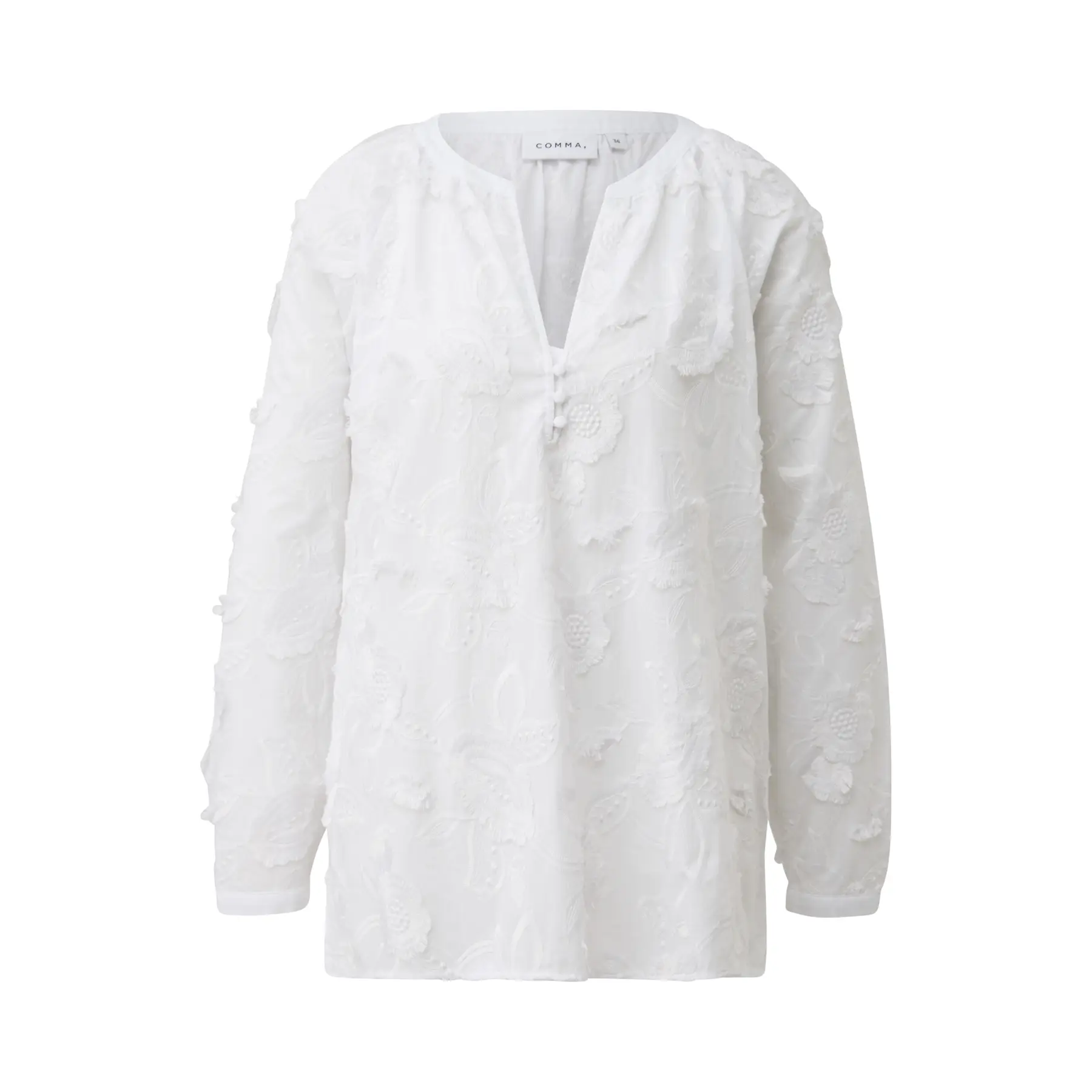 Tunica ricamata floreale col a scollo camionetto maniche 3/4 donna COMMA