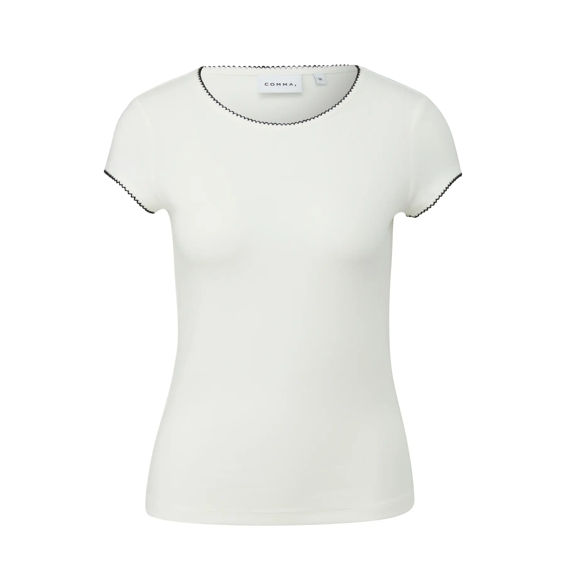Women's Contrast Crochet Neck T-Shirt Comma