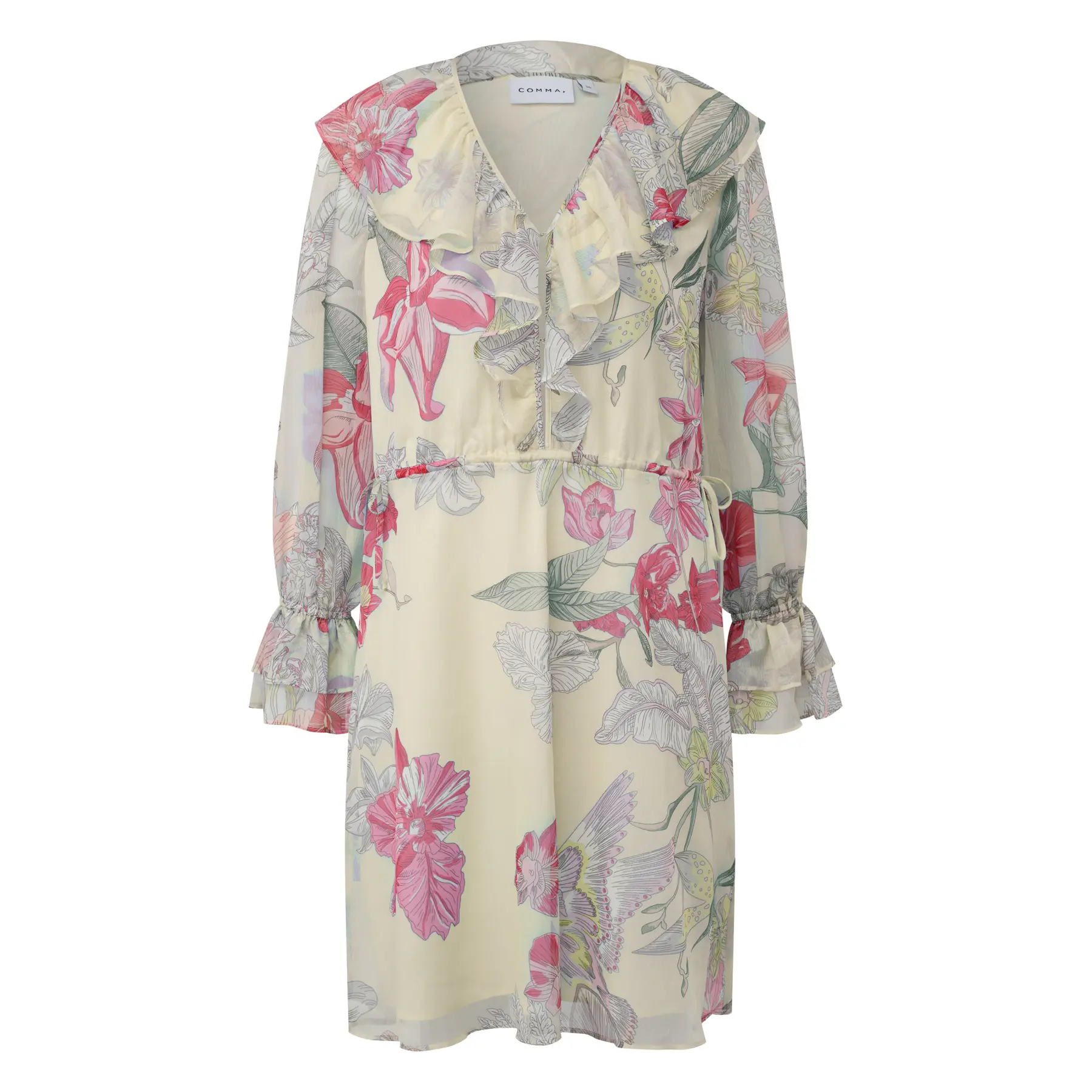 Robe a maniche lunghe con volant e stampa testurizzata donna COMMA