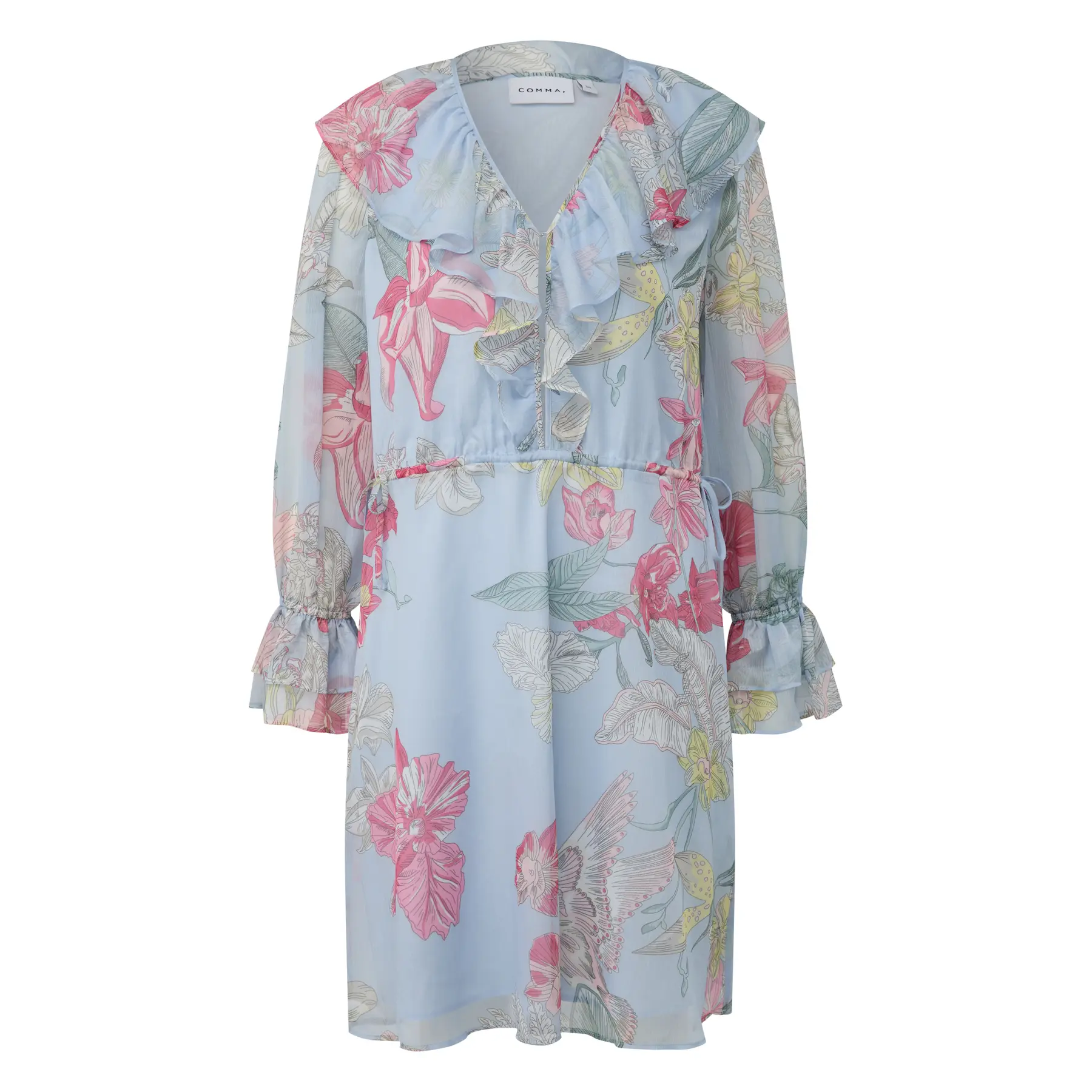 Long Sleeve Ruffle Dress With Textured Print Women's Comma