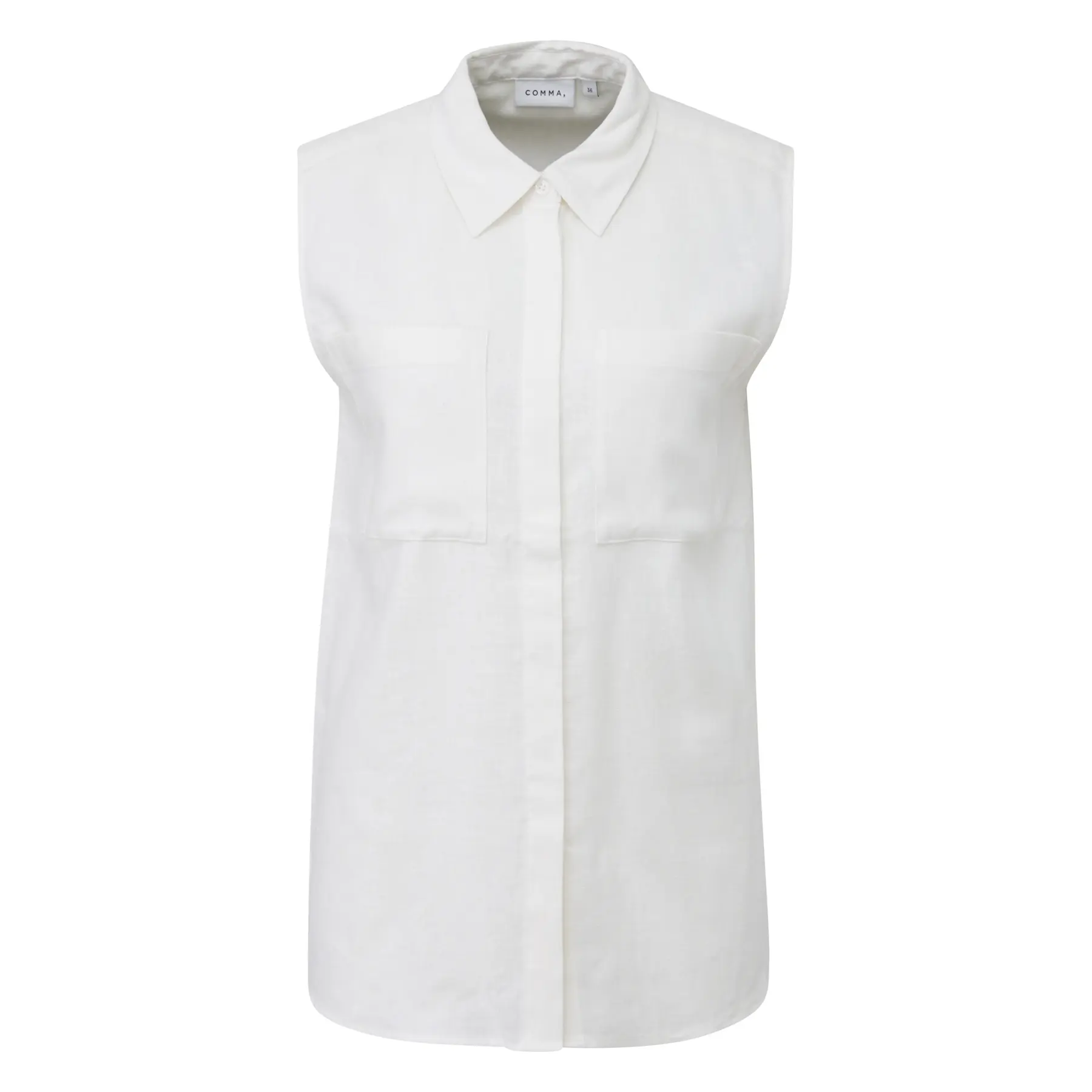 Sleeveless Long Linen Blend Shirt With Chest Pockets Women's Comma
