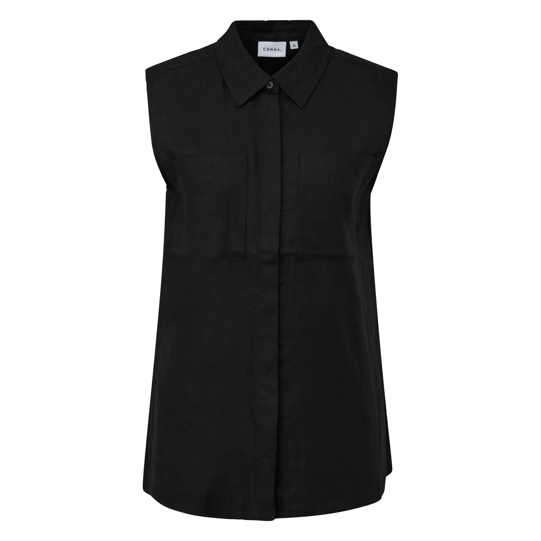 Sleeveless Long Linen Blend Shirt With Chest Pockets Women's Comma