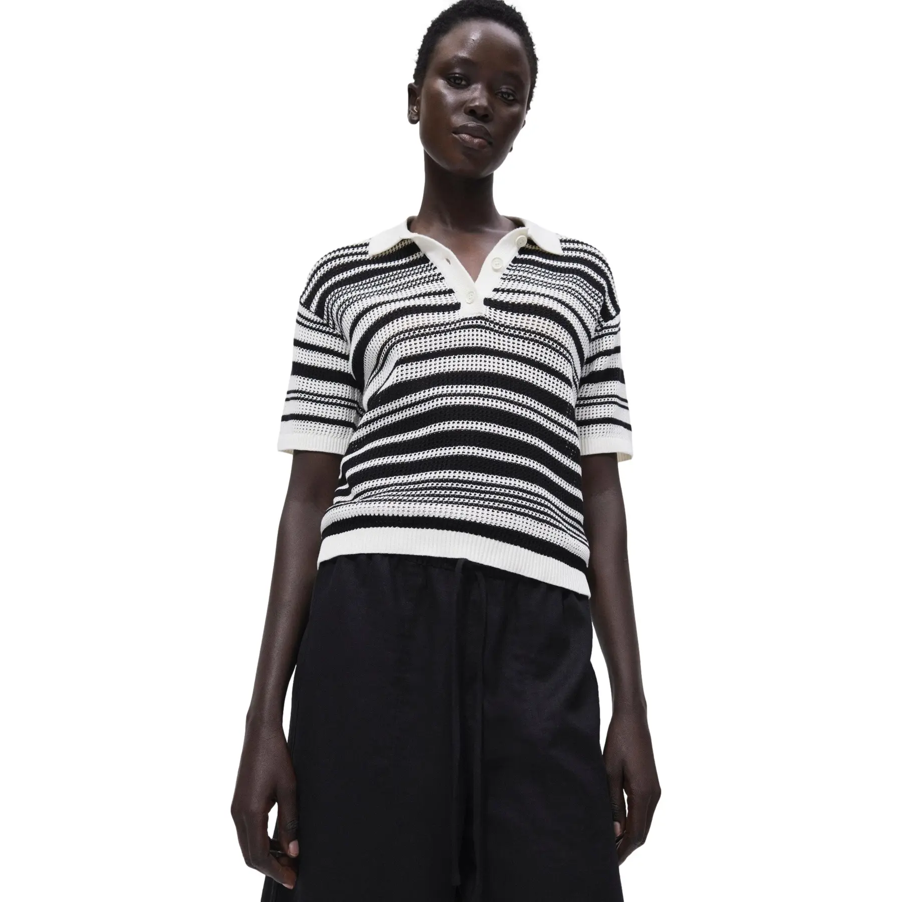 Polo a righe in maglia traforata donna COMMA