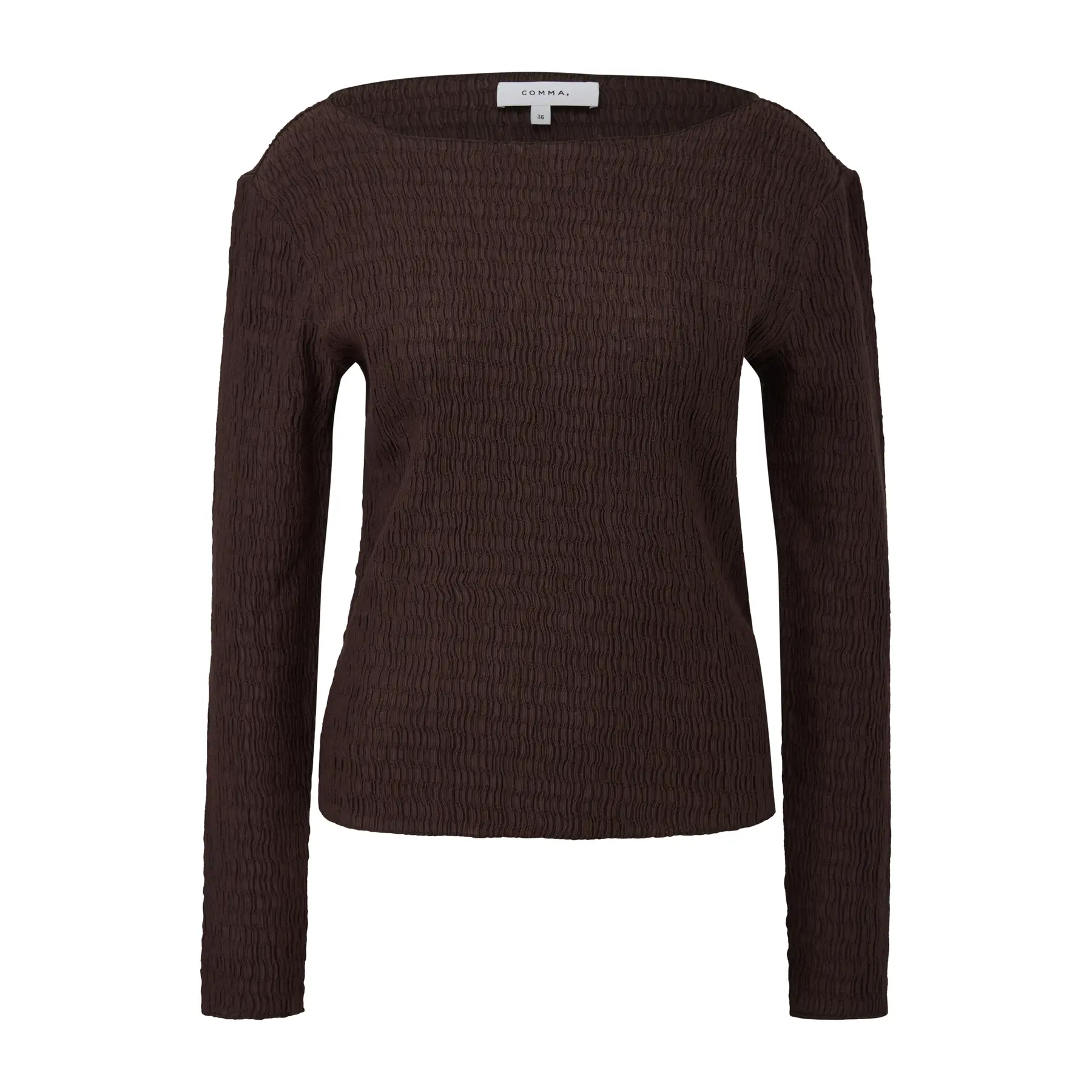 Slim fit T-shirt met lange mouwen en lichte kraag voor dames COMMA