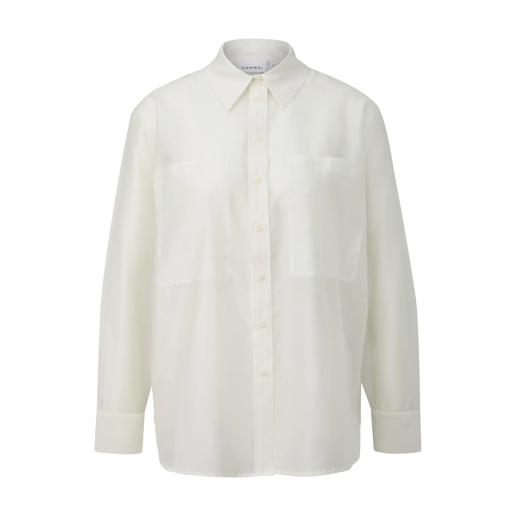 Dames transparante chiffon blouse met opgestikte zakken lange mouwen COMMA