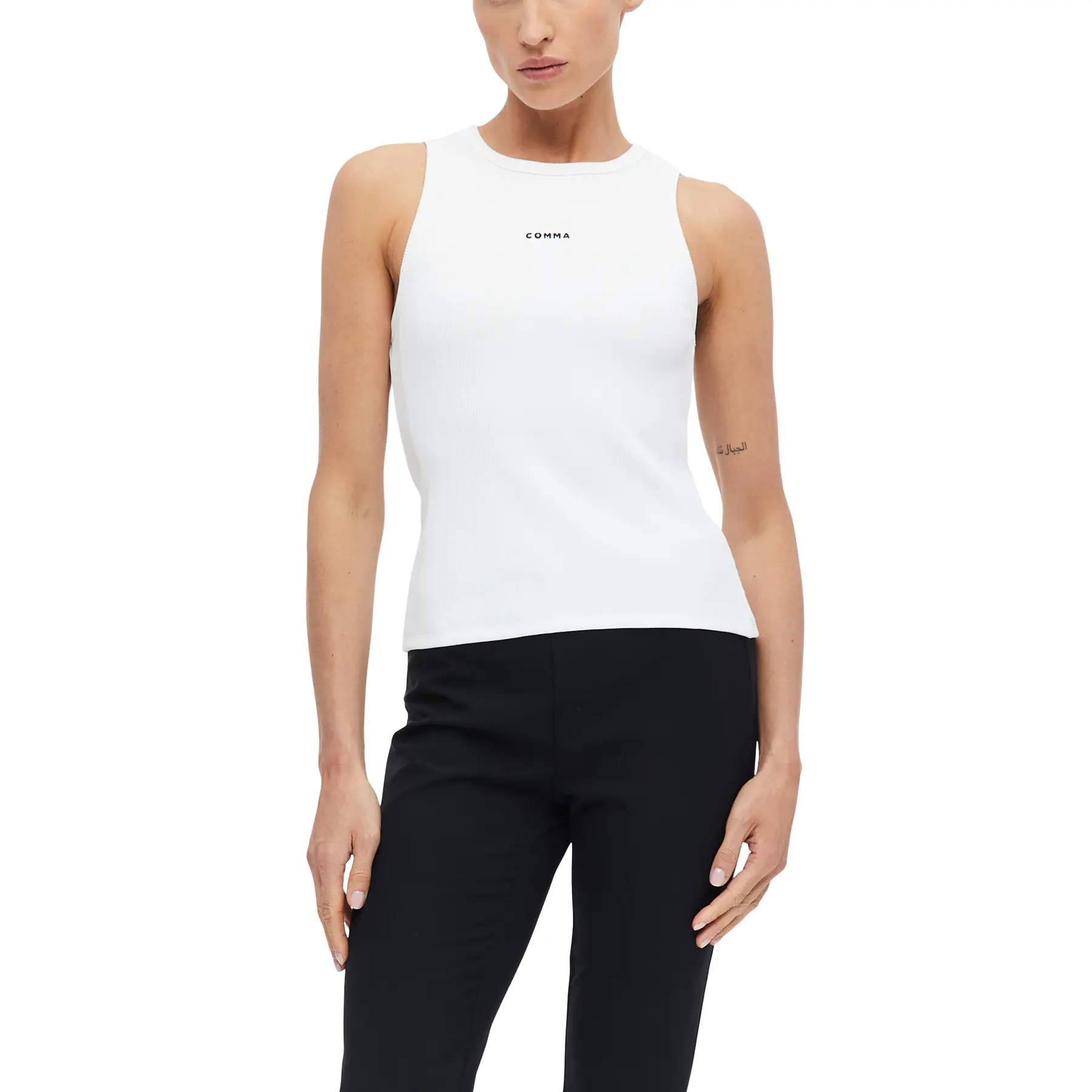 Geribbelde tanktop met geborduurd logo voor vrouwen COMMA