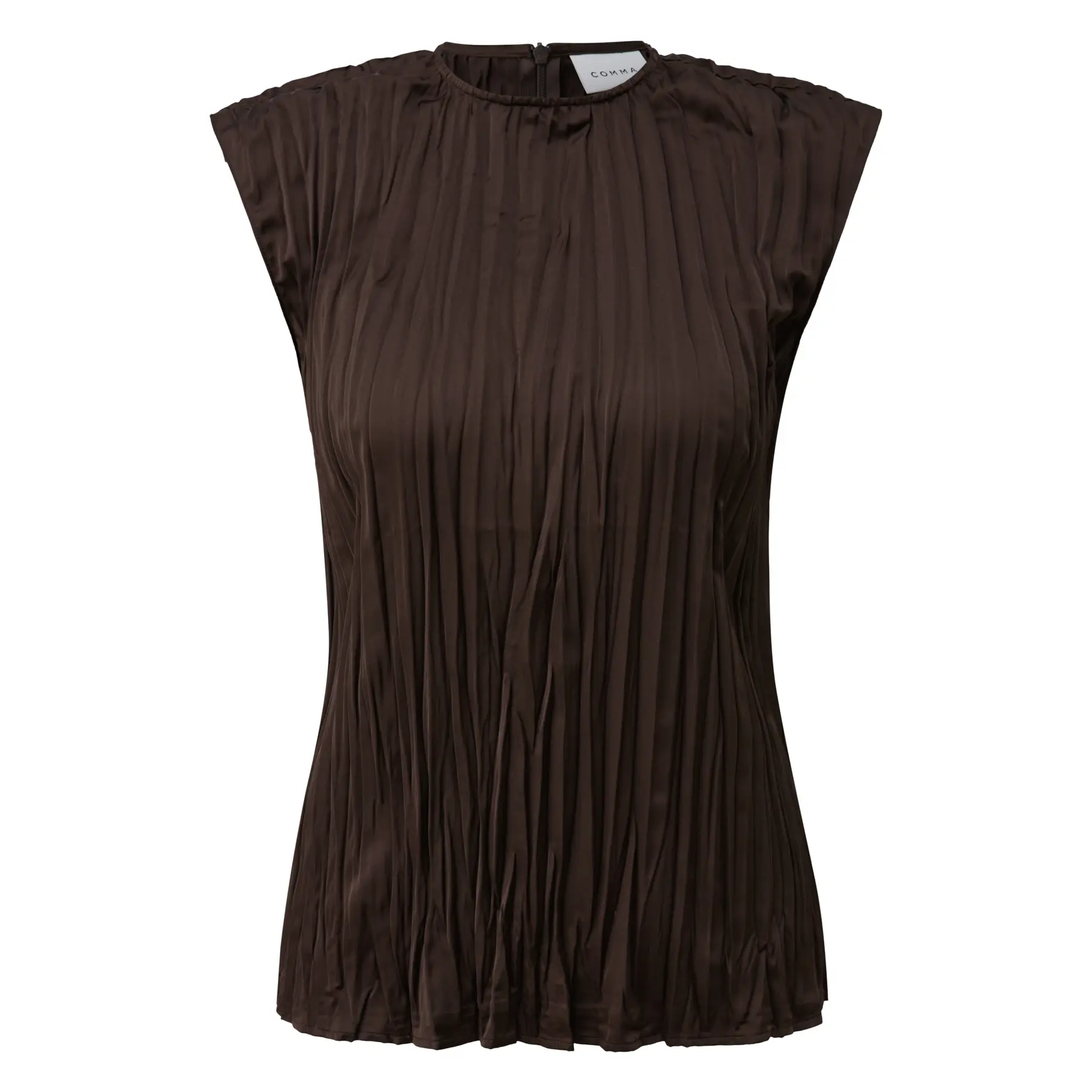 Mouwloze Plissé Blouse met Ronde Hoge Hals Dames COMMA