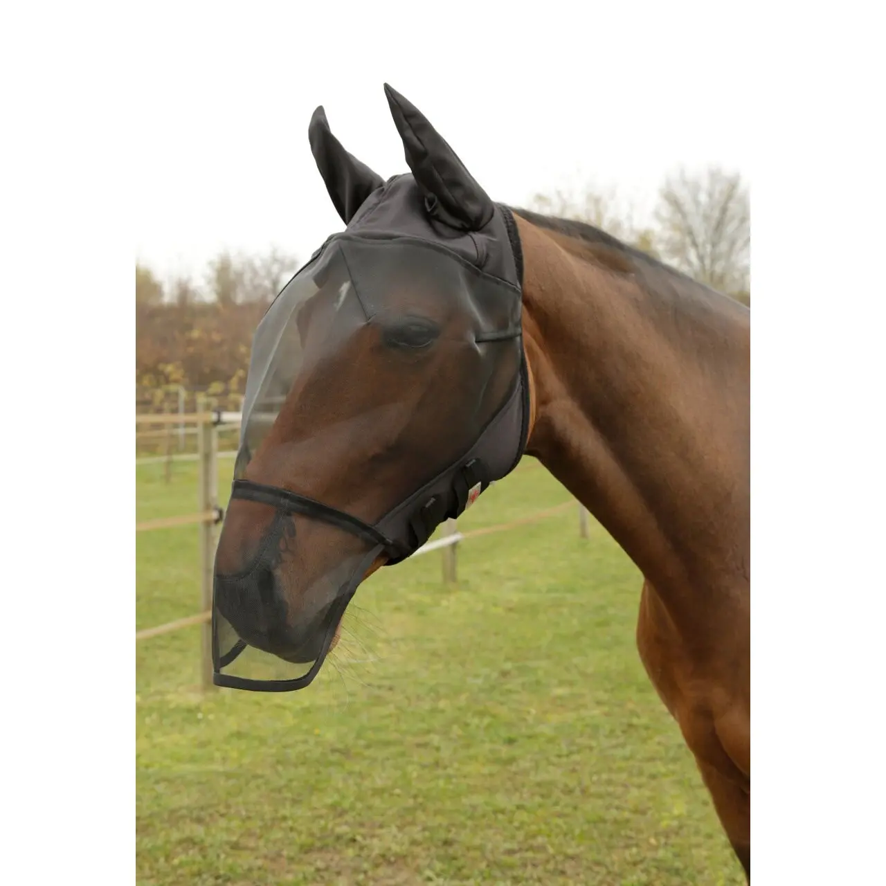 Covalliero Noir Horse Fly Mask With Ear Protection And Nostril Fringe