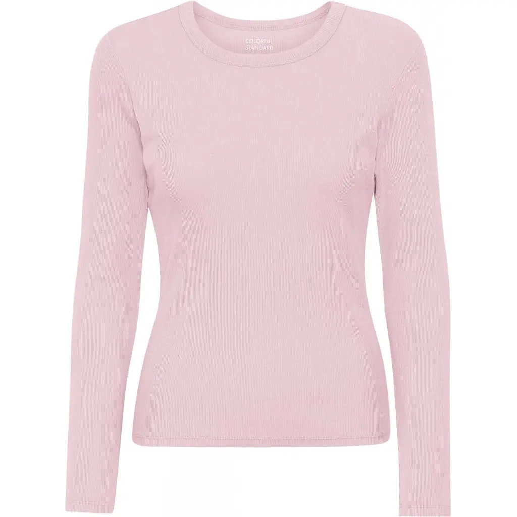 Geripptes T-Shirt langarm, Frau Colorful Standard Organic faded pink
