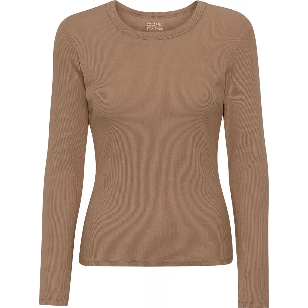 5602991040932 - Geripptes T-Shirt langarm Frau Organic sahara camel