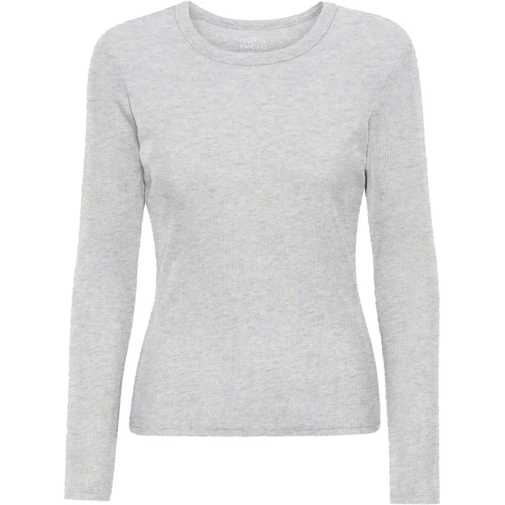 5602991041106 - Geripptes T-Shirt langarm Frau Organic snow melange