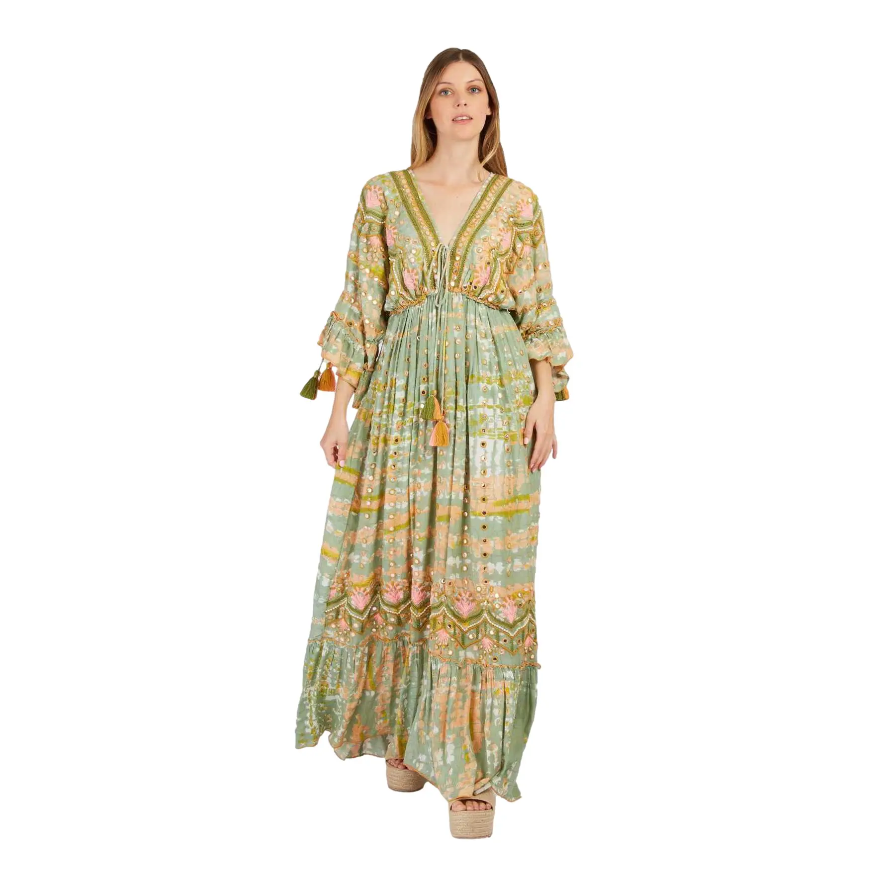 Bohème Kleid mit Quasten Damen Derhy Palerme