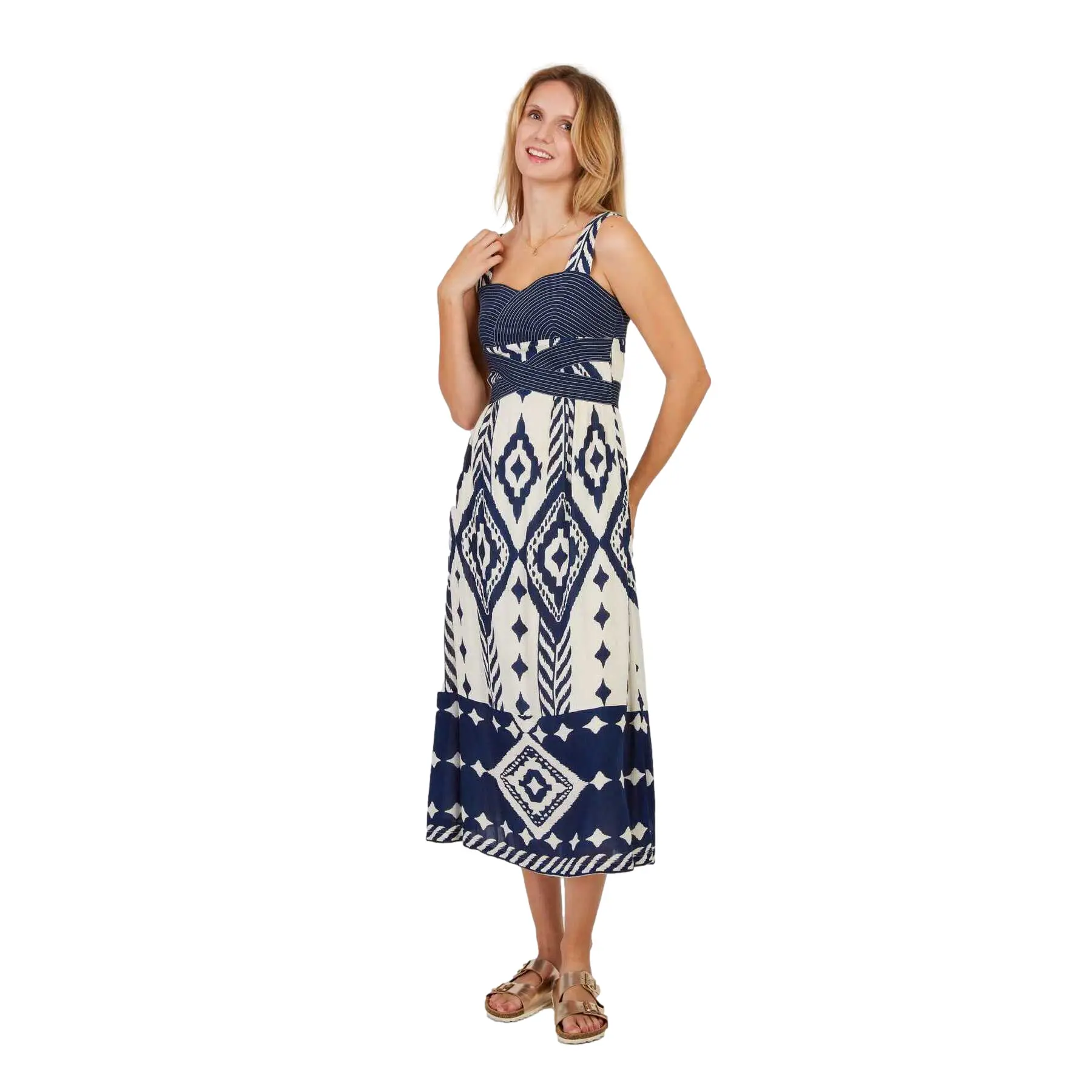 Midi-Kleid mit Aztekenmuster für Damen Derhy Perroquet